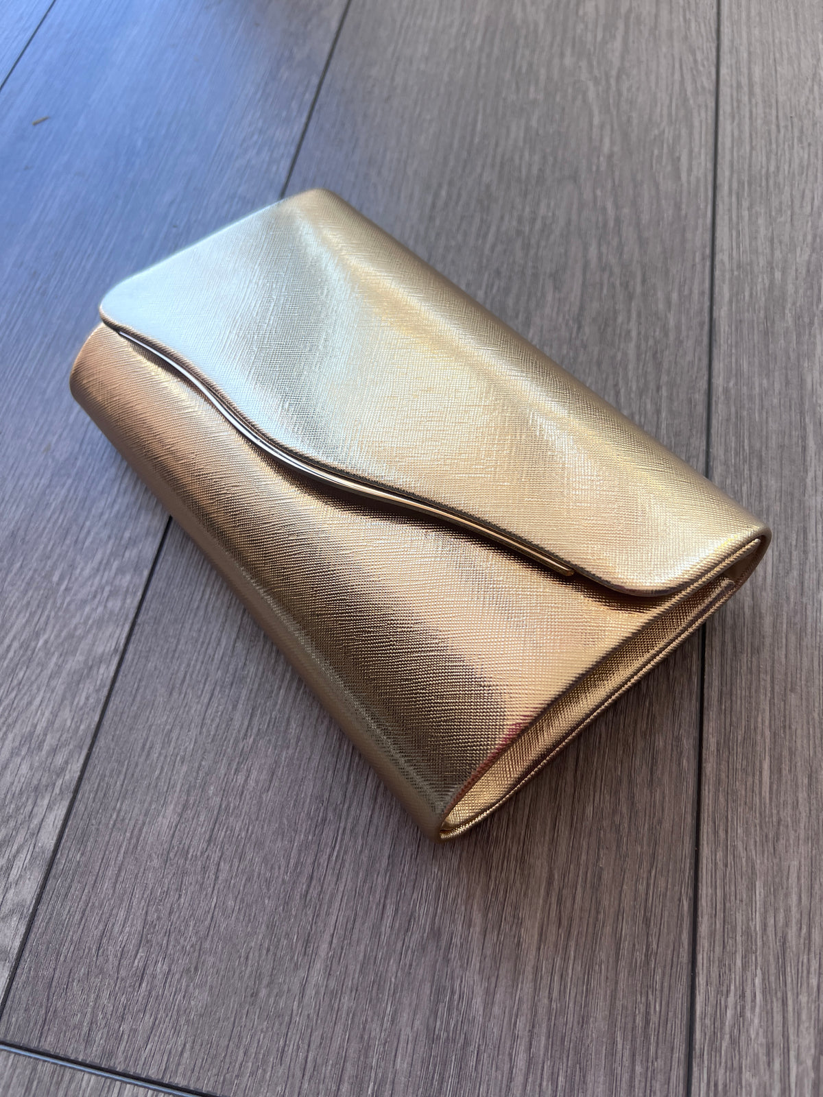 Shiny Gold Clutch Bag With Gold Trim-Fascinators Direct