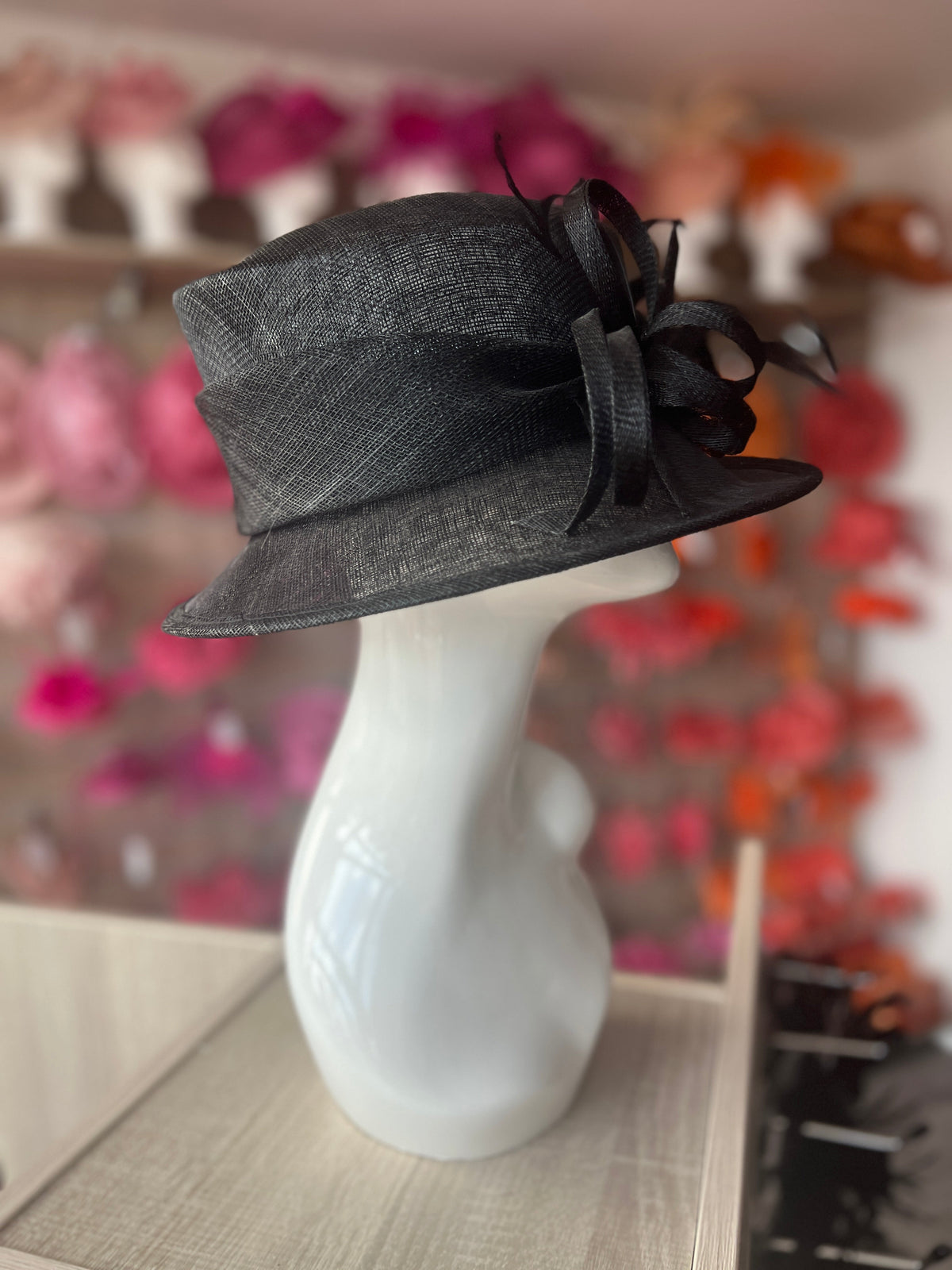 Short Brim Black Occasion Hat-Fascinators Direct