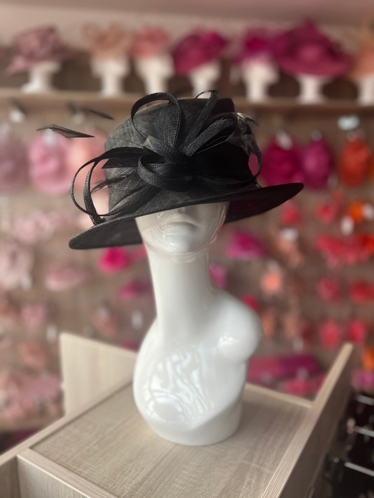 Short Brim Black Occasion Hat-Fascinators Direct