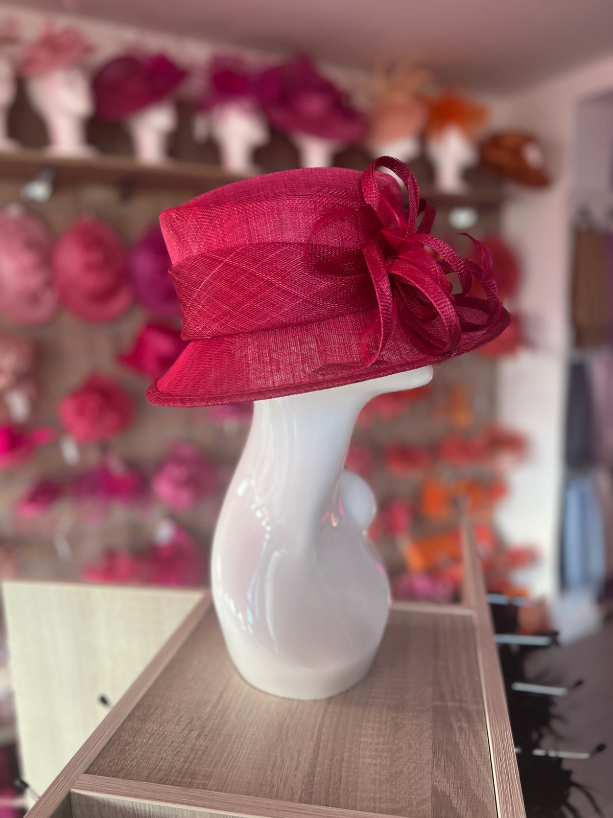 Short Brim Burgundy Occasion Hat-Fascinators Direct