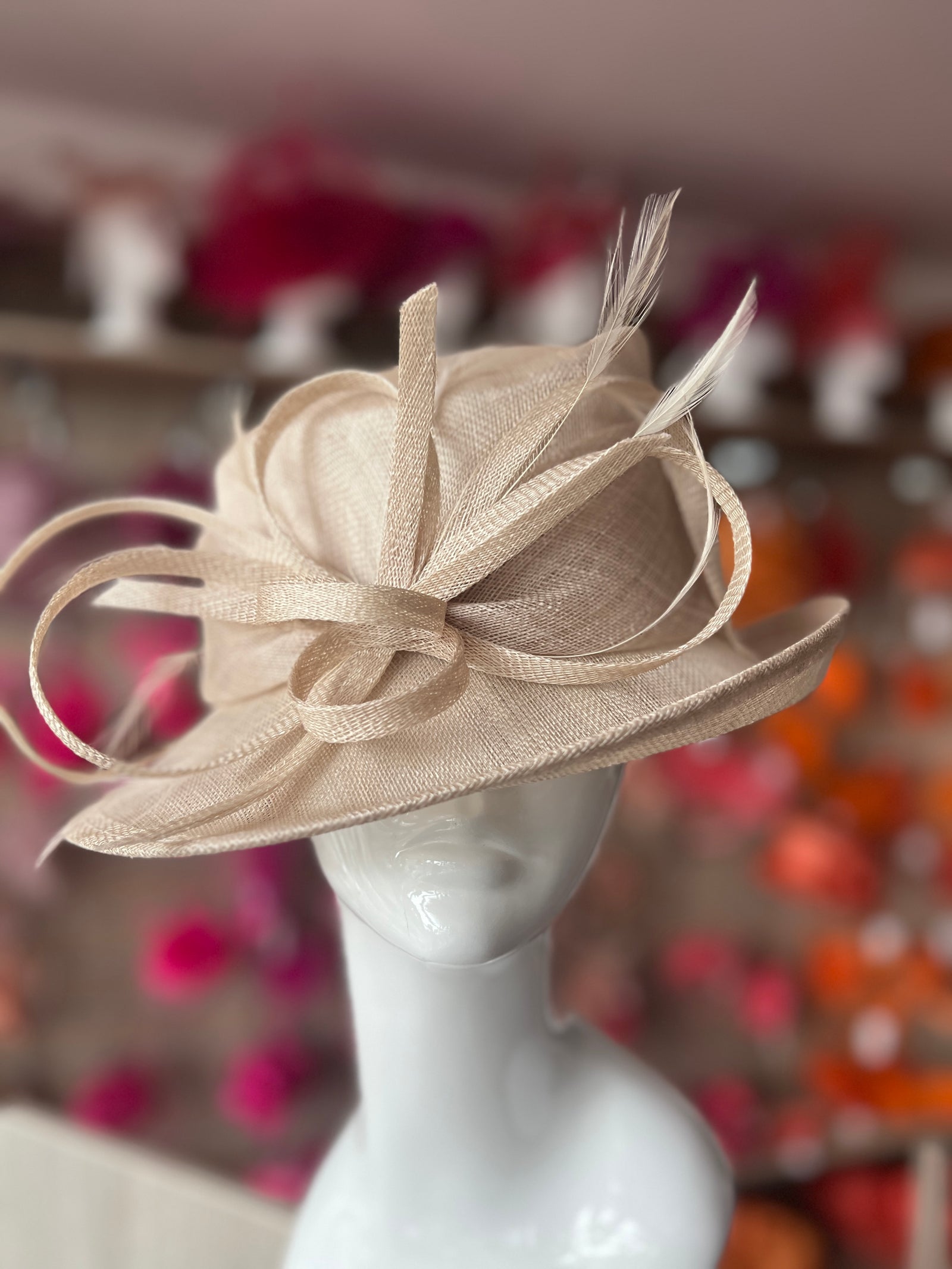 Short Brim Champagne Occasion Hat-Fascinators Direct