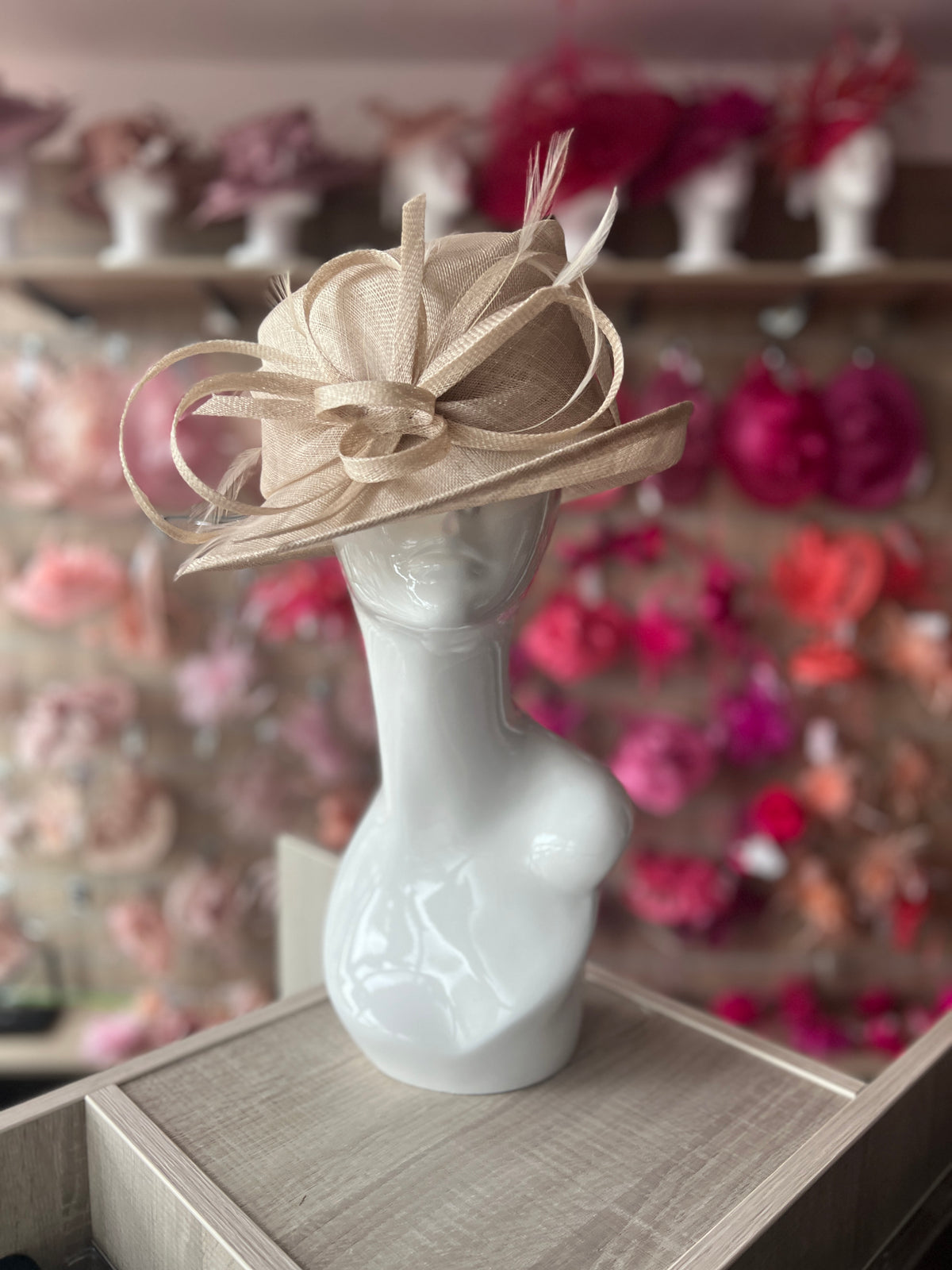 Short Brim Champagne Occasion Hat-Fascinators Direct