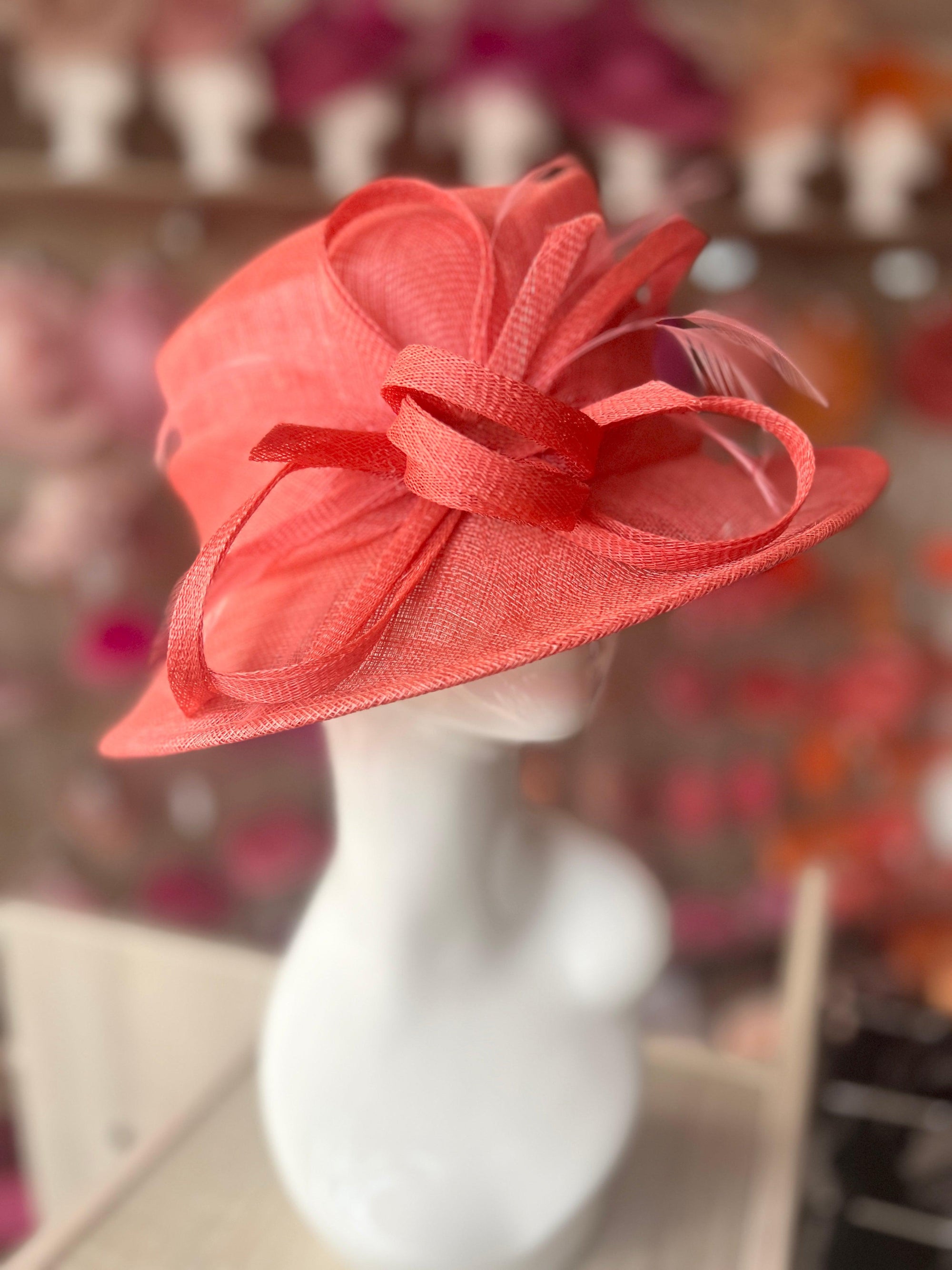 Short Brim Coral Occasion Hat-Fascinators Direct