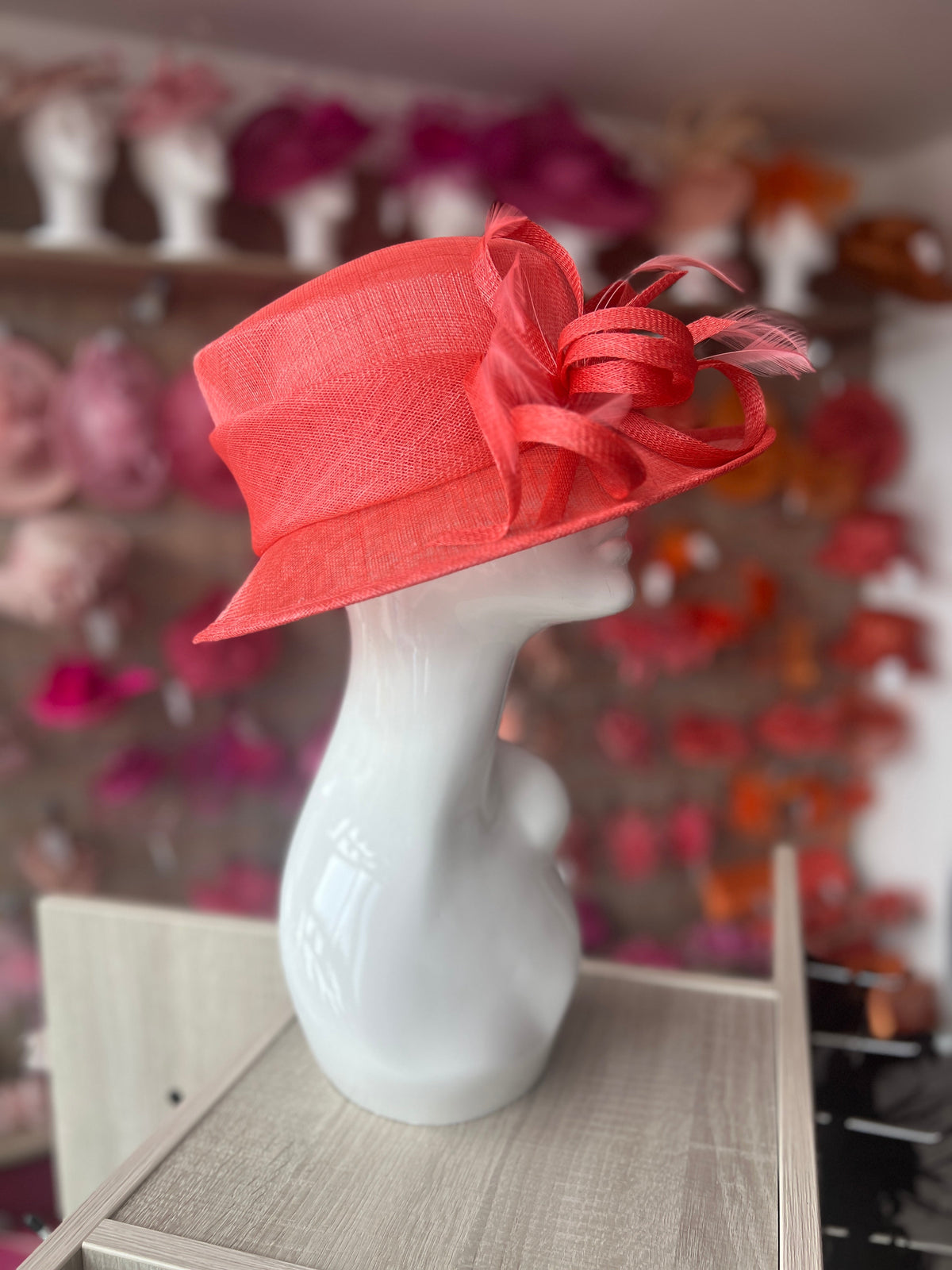 Short Brim Coral Occasion Hat-Fascinators Direct