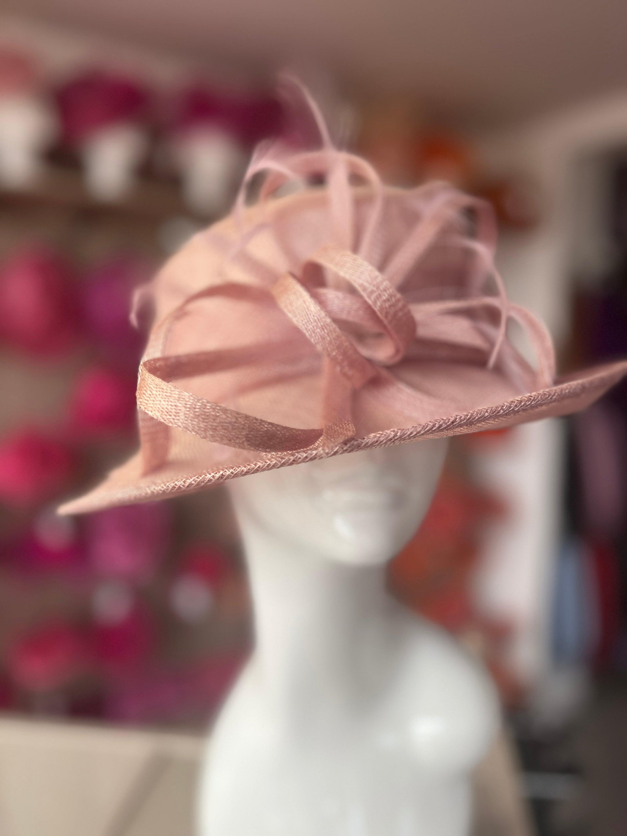 Short Brim Dusky Pink Occasion Hat-Fascinators Direct