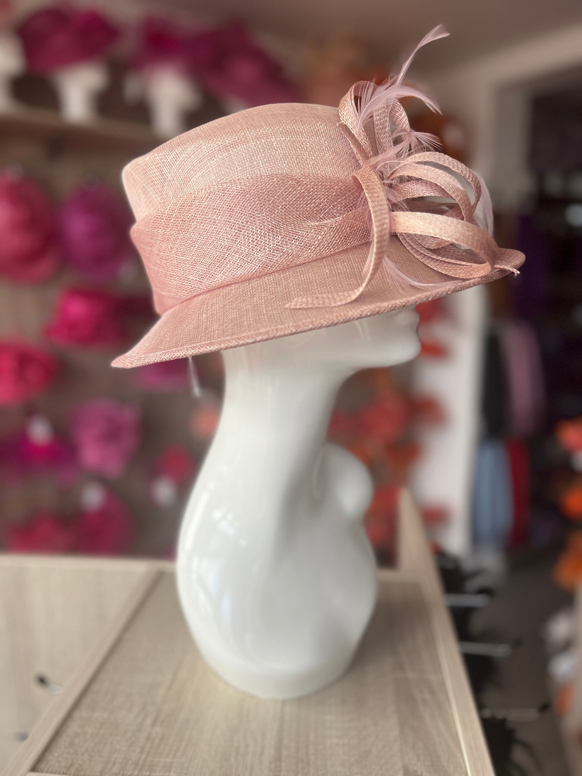 Short Brim Dusky Pink Occasion Hat-Fascinators Direct