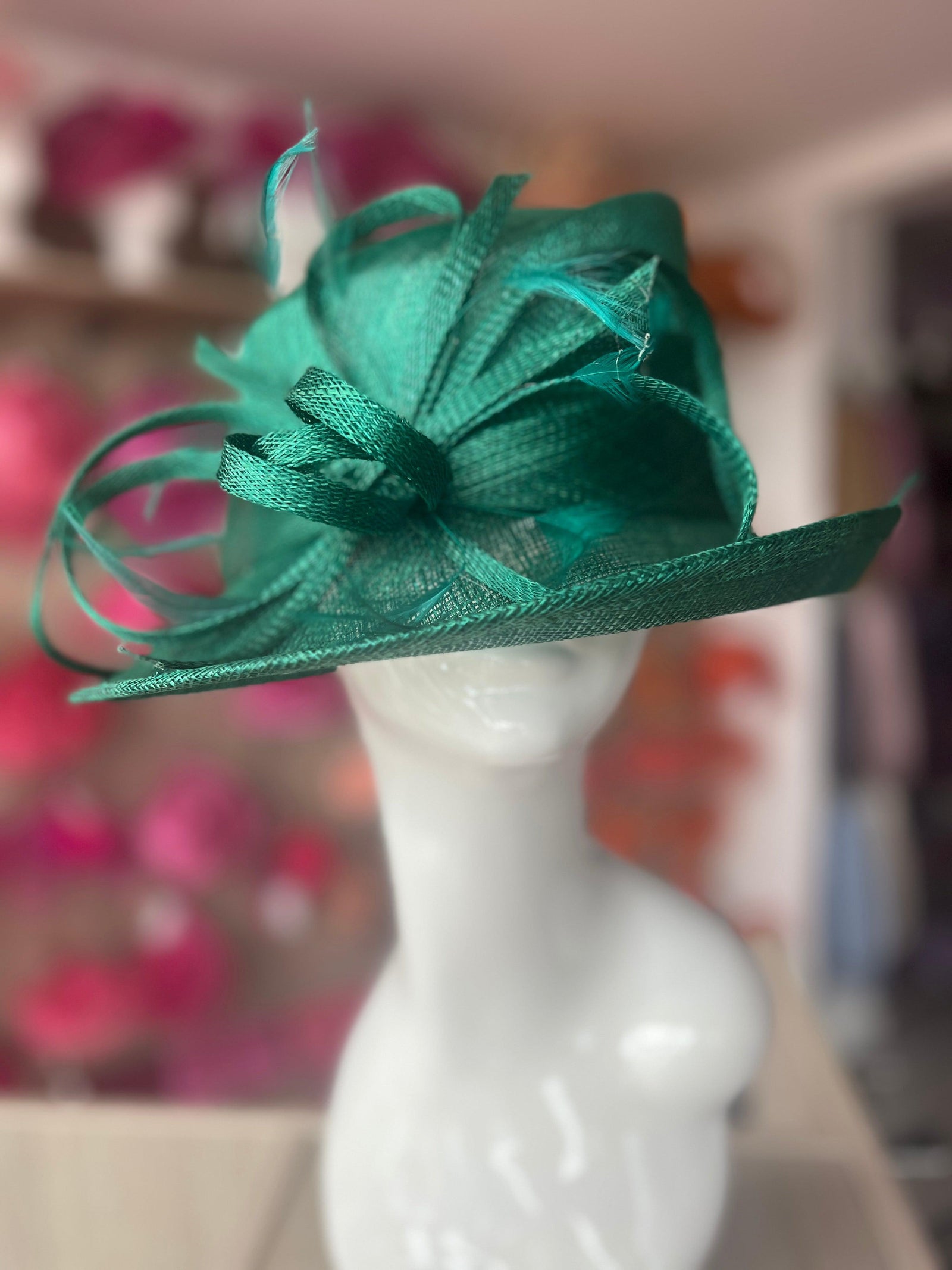 Short Brim Jade Occasion Hat-Fascinators Direct