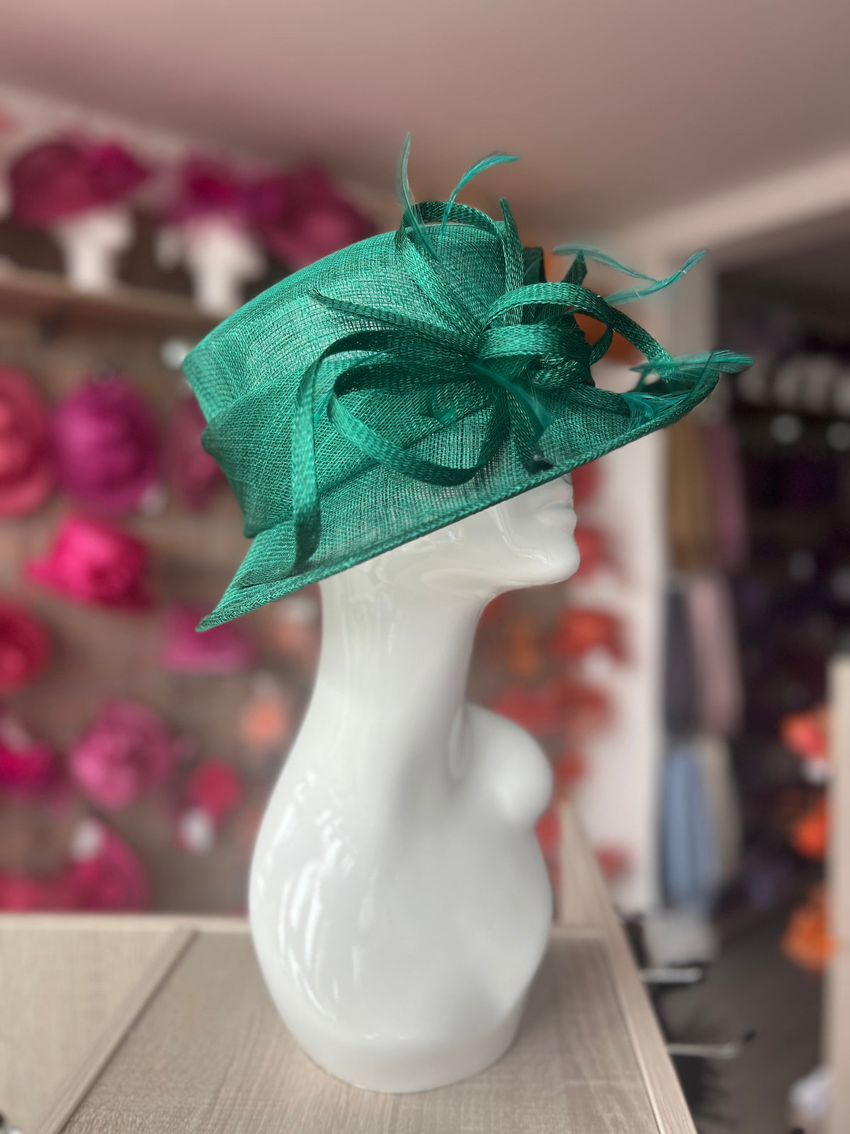 Short Brim Jade Occasion Hat-Fascinators Direct