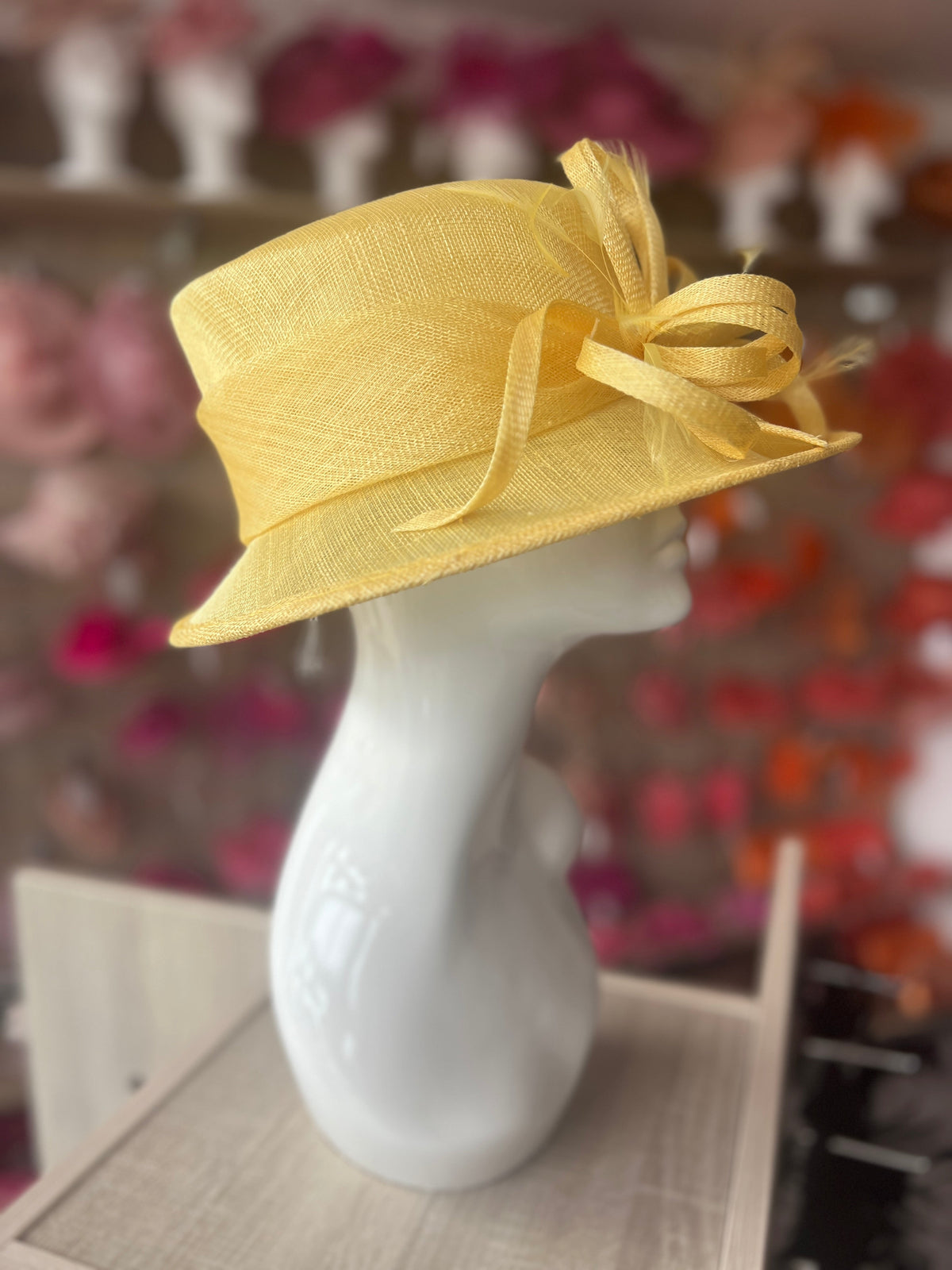 Short Brim Lemon Occasion Hat-Fascinators Direct