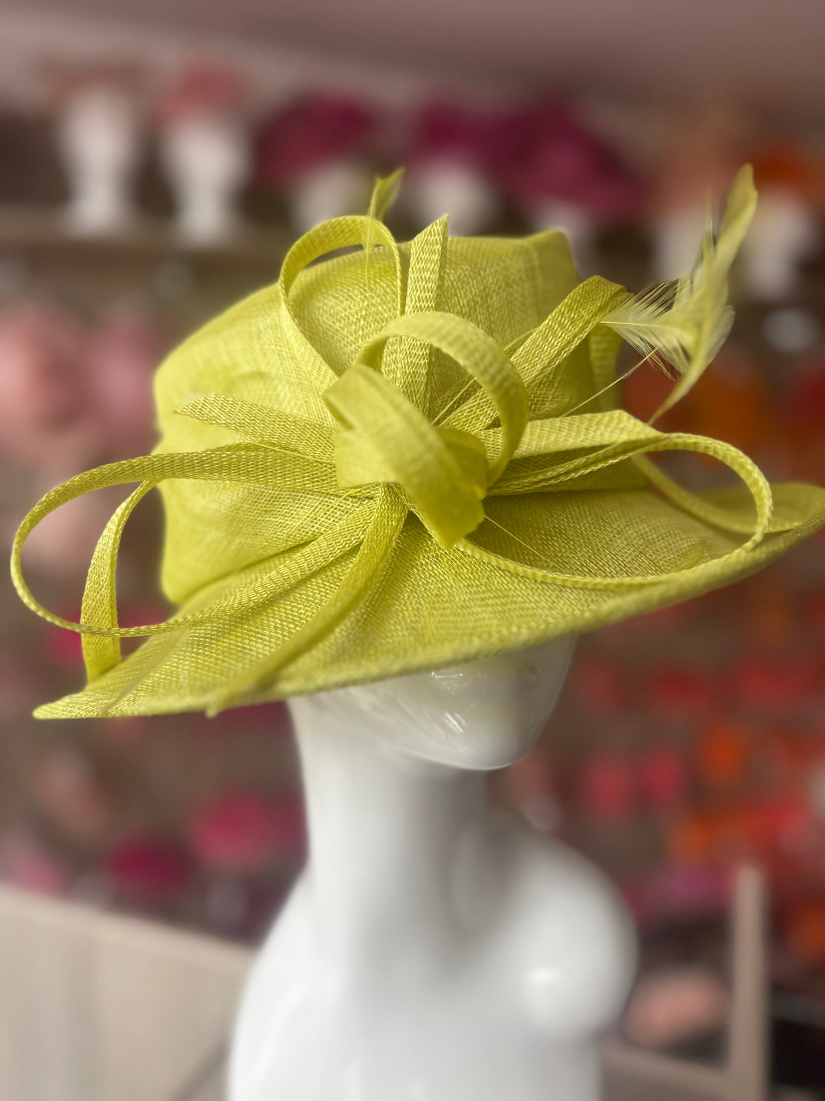 Short Brim Lime Occasion Hat-Fascinators Direct