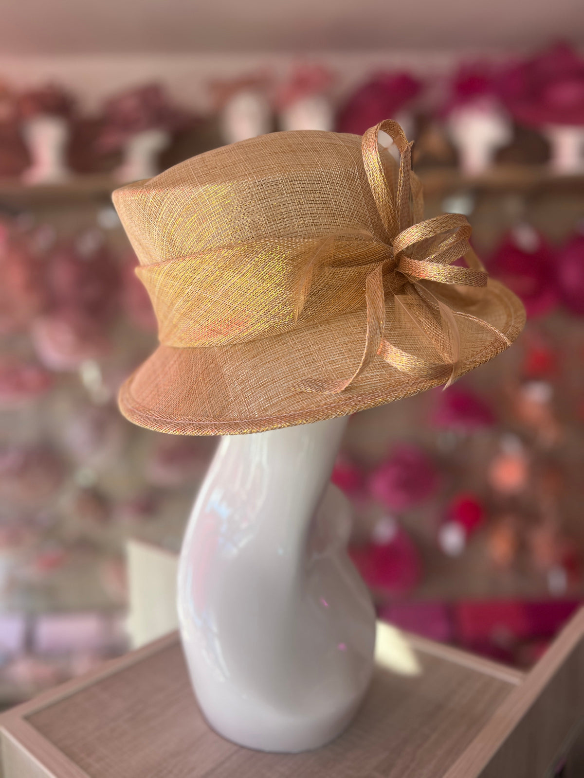 Short Brim Metallic Gold Occasion Hat-Fascinators Direct