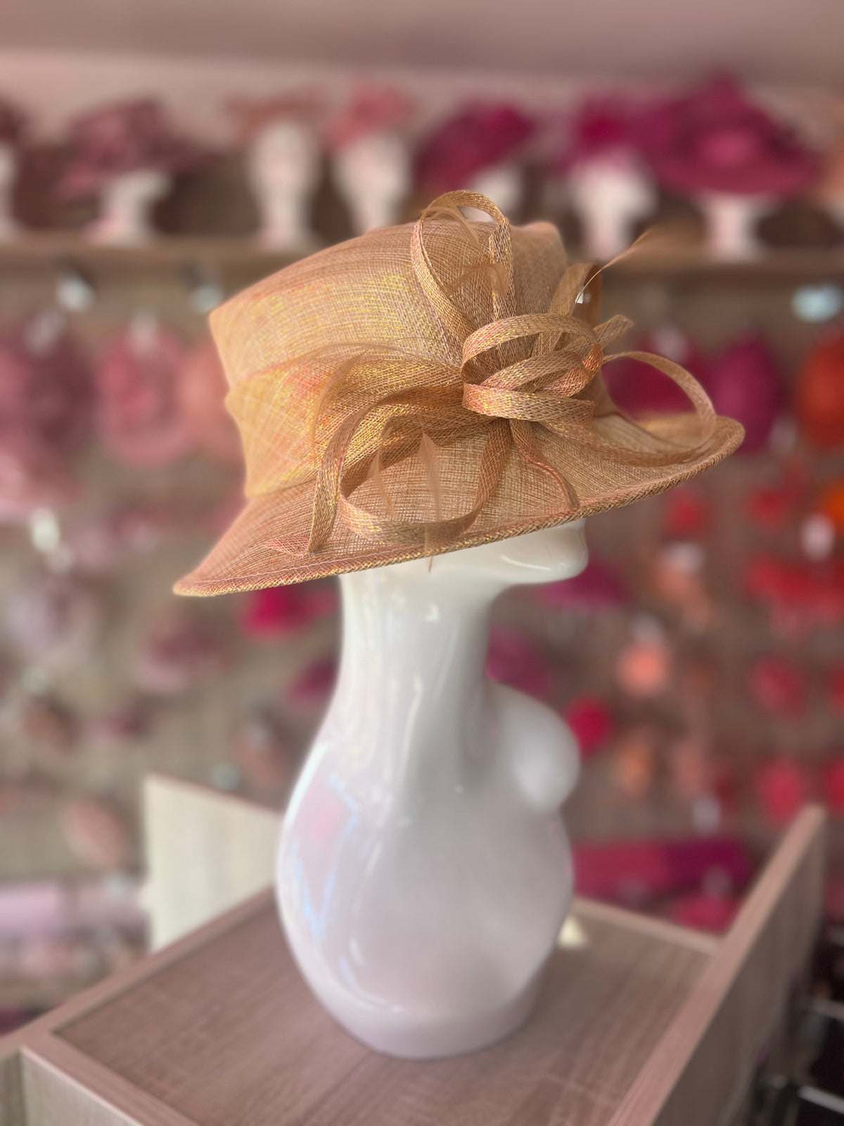 Short Brim Metallic Gold Occasion Hat-Fascinators Direct