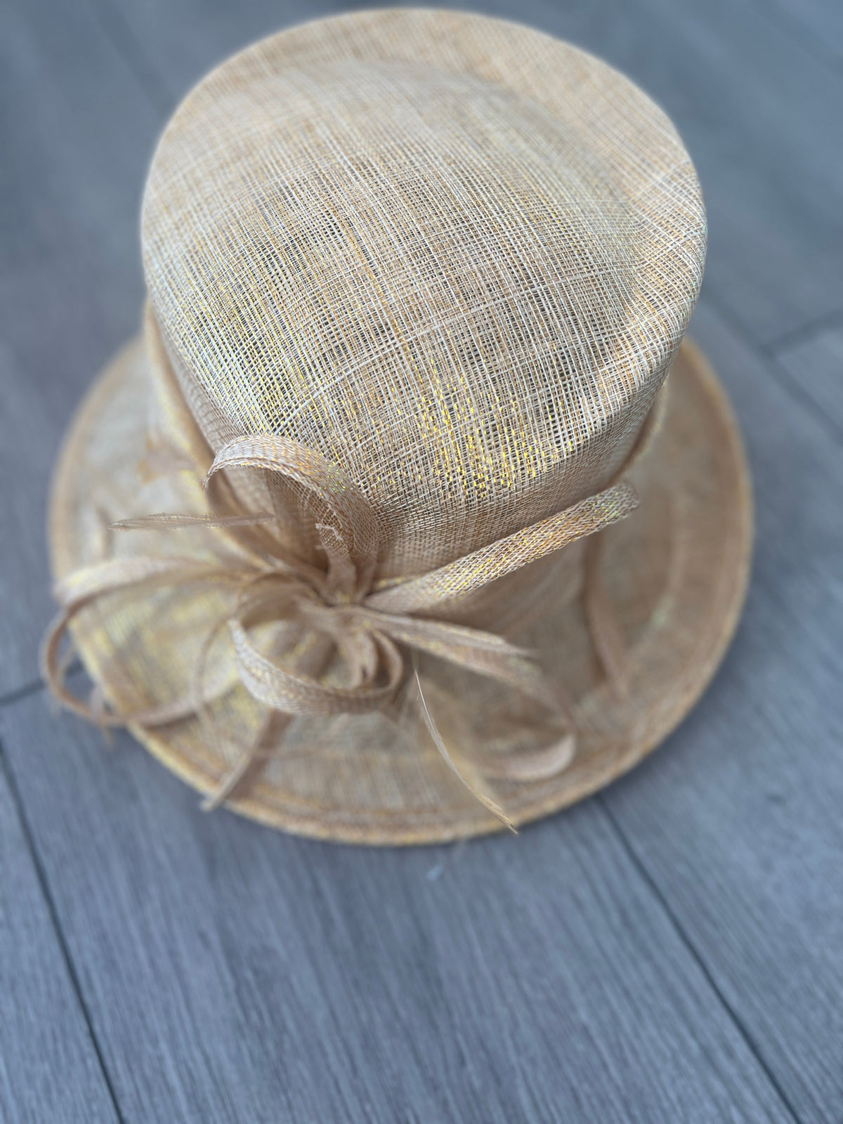 Short Brim Metallic Gold Occasion Hat-Fascinators Direct