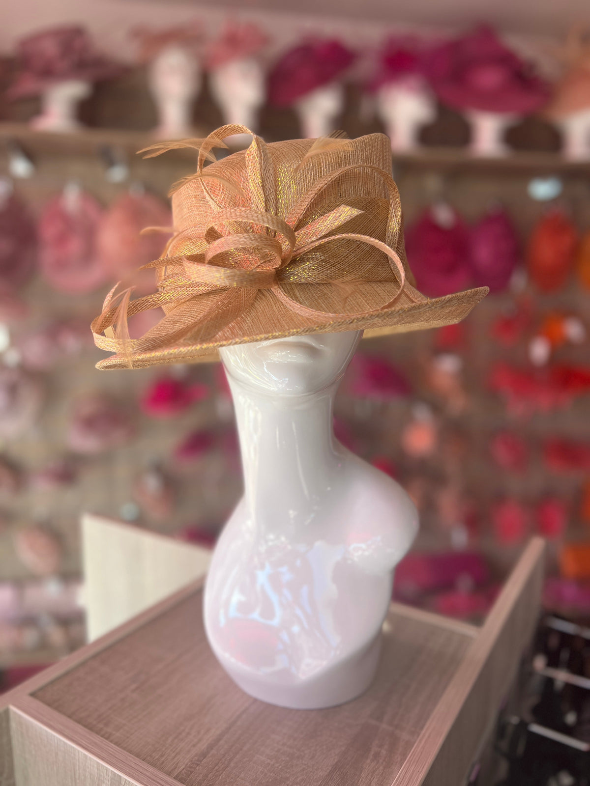 Short Brim Metallic Gold Occasion Hat-Fascinators Direct