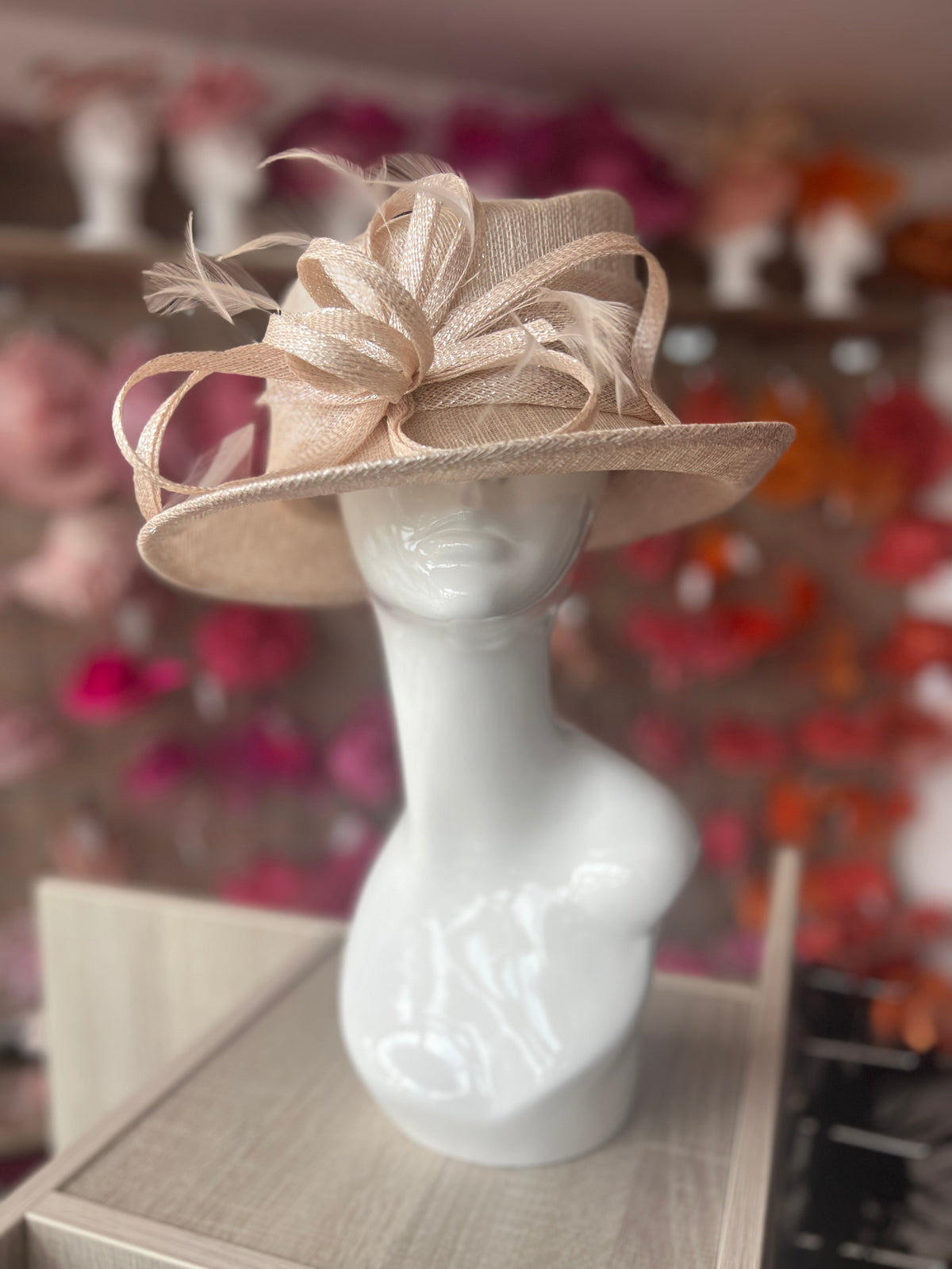 Short Brim Metallic Nude Occasion Hat-Fascinators Direct