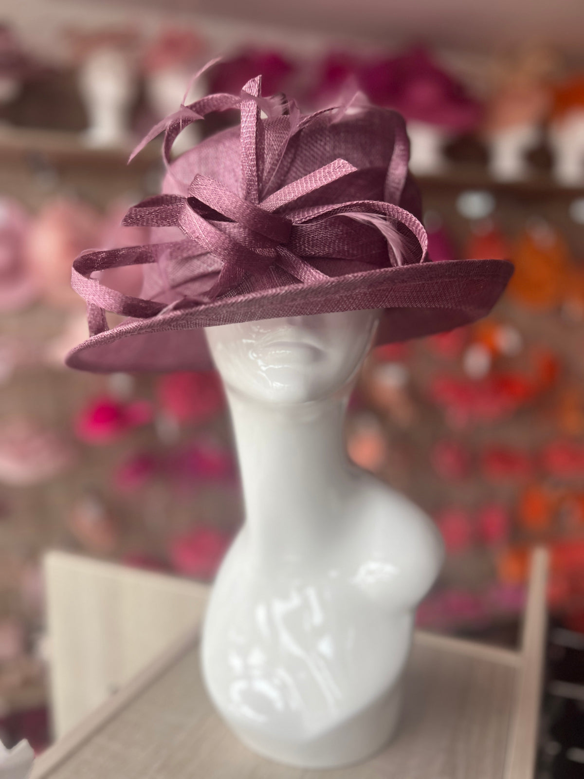 Short Brim Mulberry Occasion Hat-Fascinators Direct