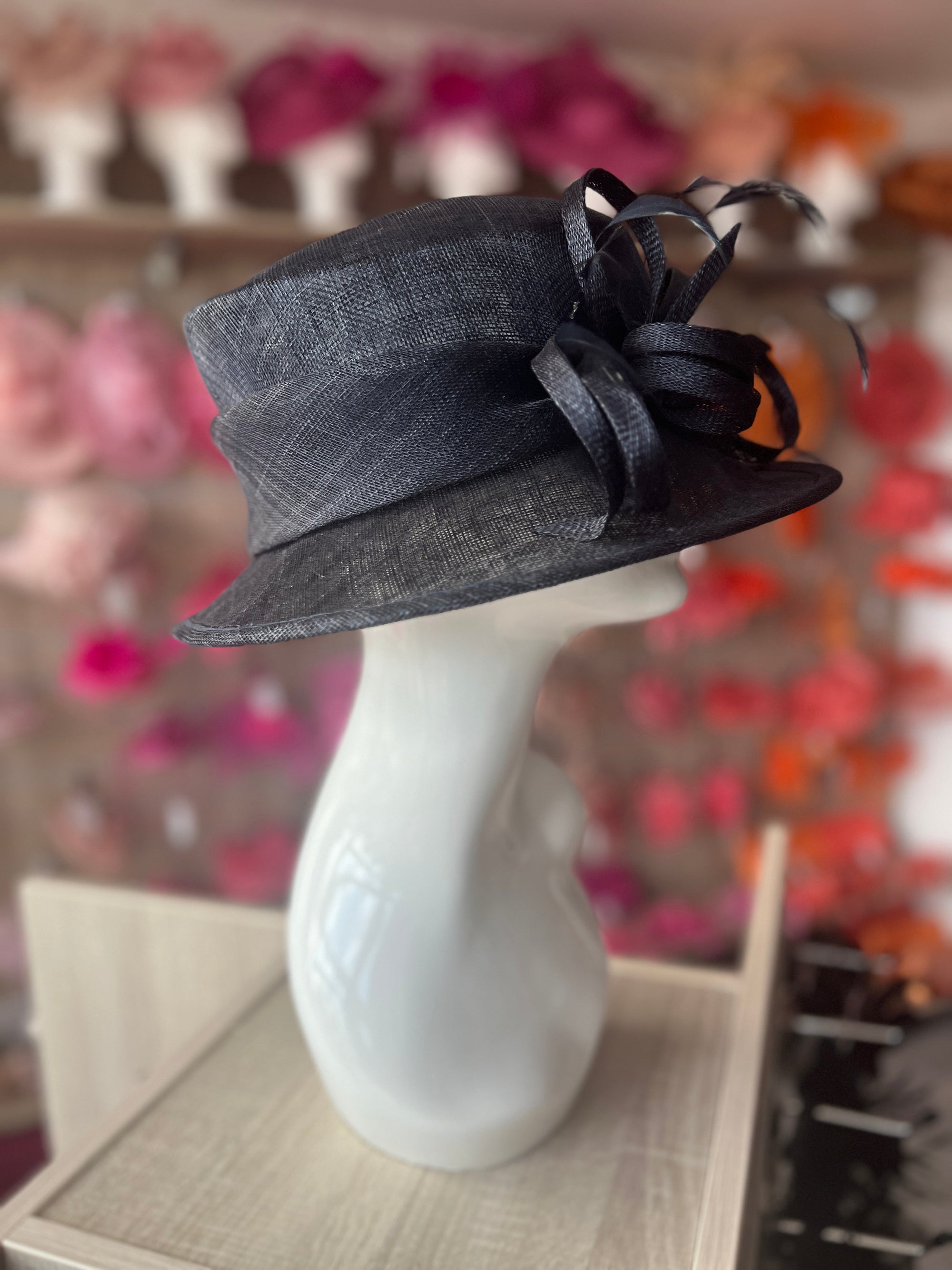 Short Brim Navy Occasion Hat-Fascinators Direct