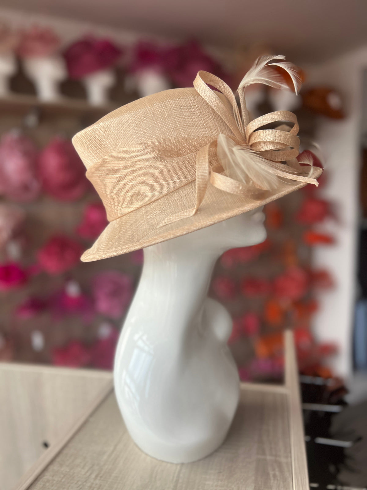Short Brim Nude Occasion Hat-Fascinators Direct