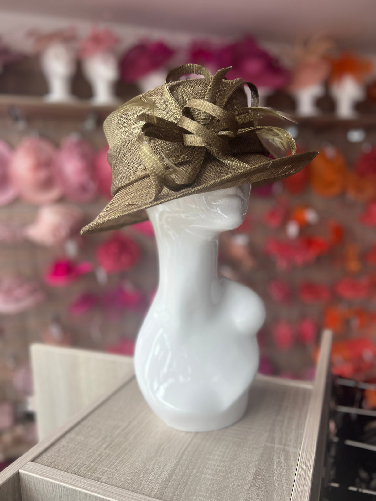 Short Brim Olive Occasion Hat-Fascinators Direct