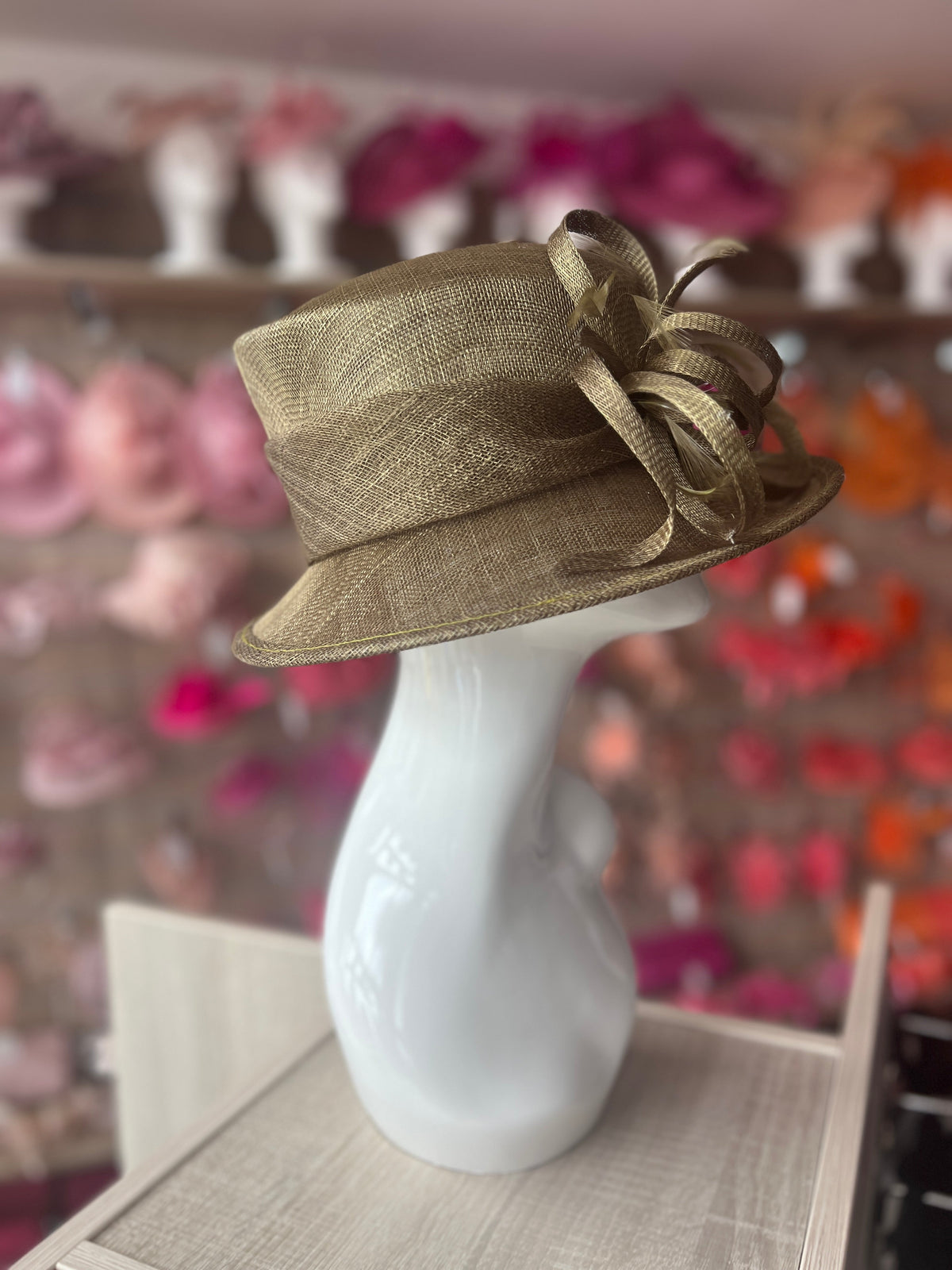 Short Brim Olive Occasion Hat-Fascinators Direct