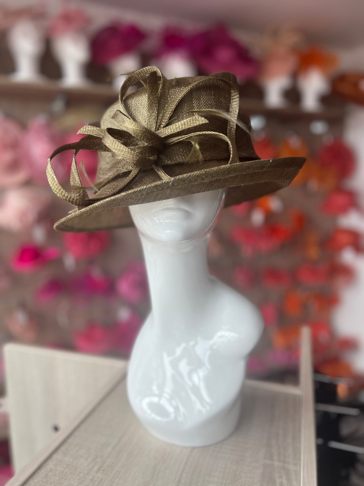 Short Brim Olive Occasion Hat-Fascinators Direct