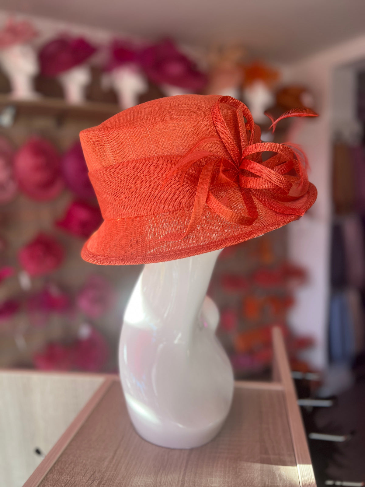 Short Brim Orange Occasion Hat-Fascinators Direct
