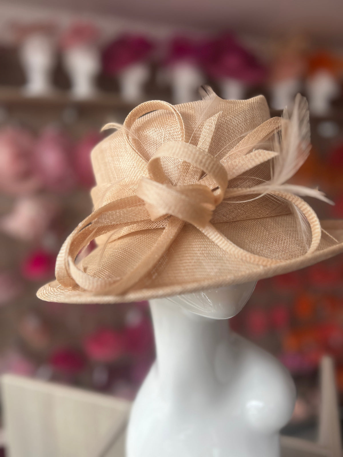 Short Brim Pale Gold Occasion Hat-Fascinators Direct