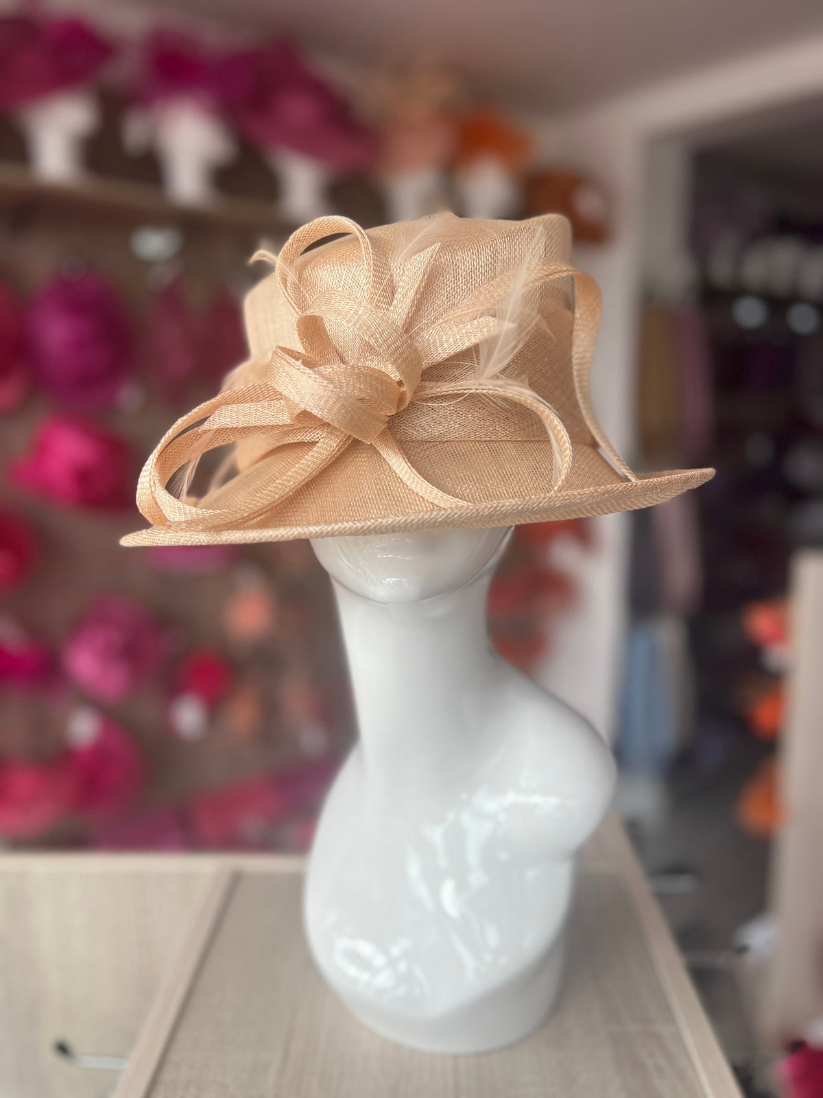 Short Brim Pale Gold Occasion Hat-Fascinators Direct
