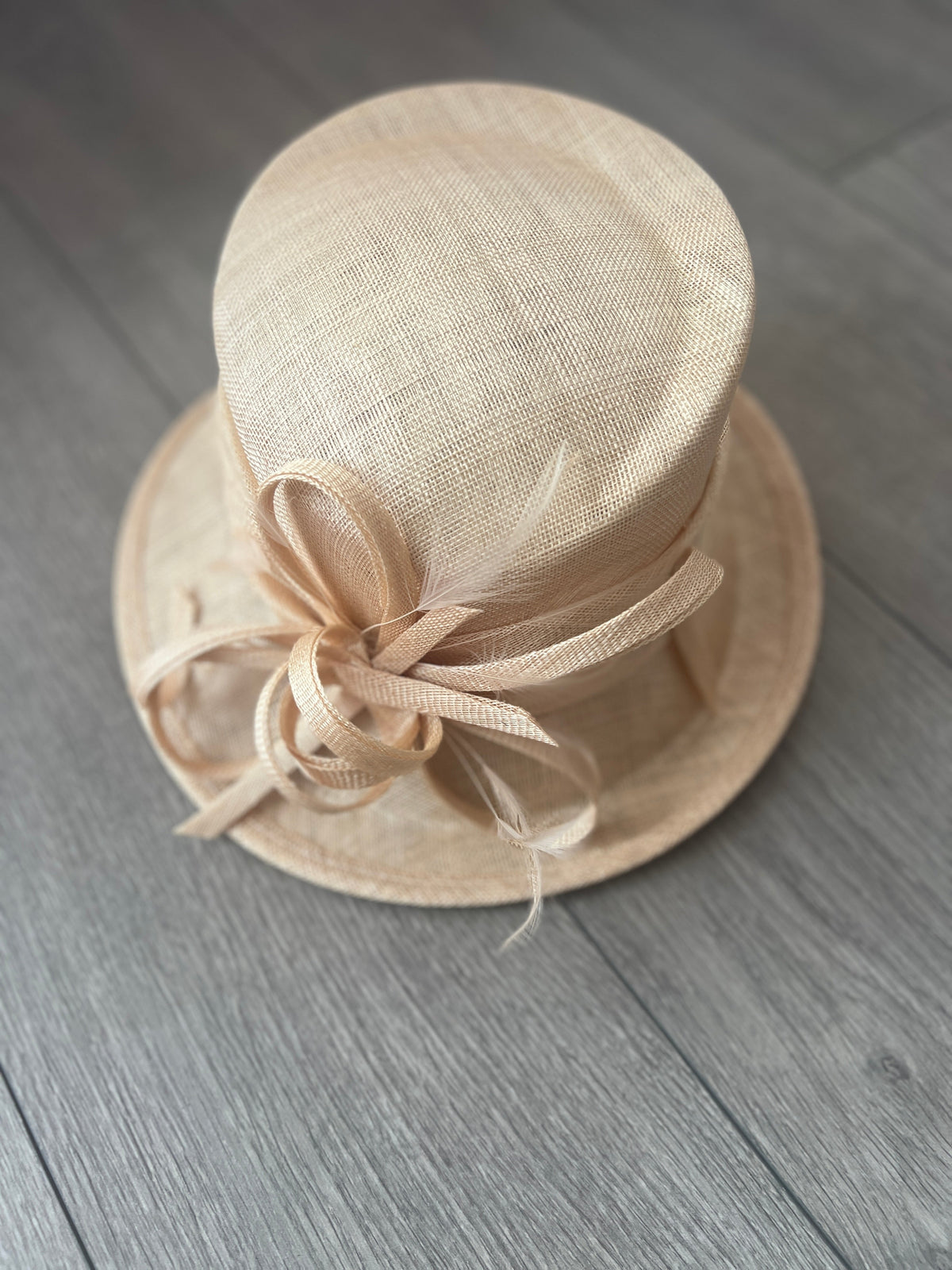 Short Brim Pale Gold Occasion Hat-Fascinators Direct