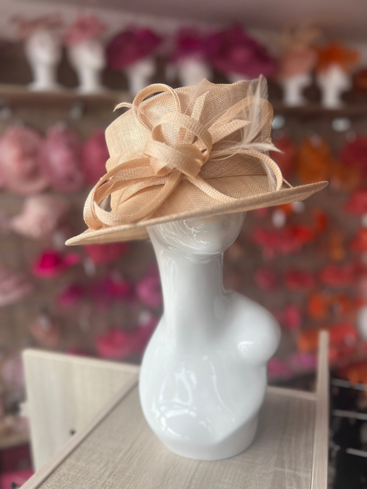 Short Brim Pale Gold Occasion Hat-Fascinators Direct
