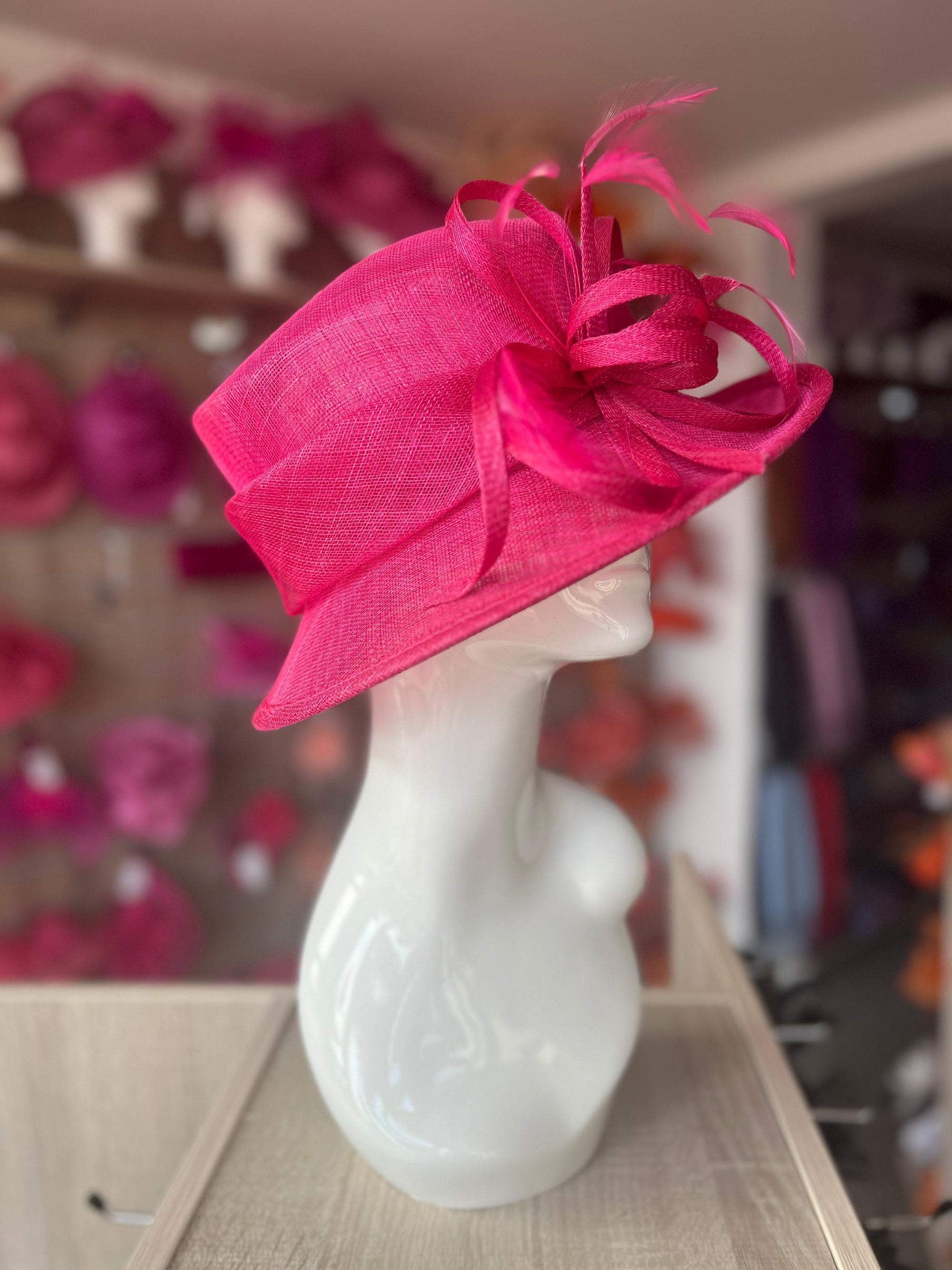 Short Brim Raspberry Pink Occasion Hat-Fascinators Direct