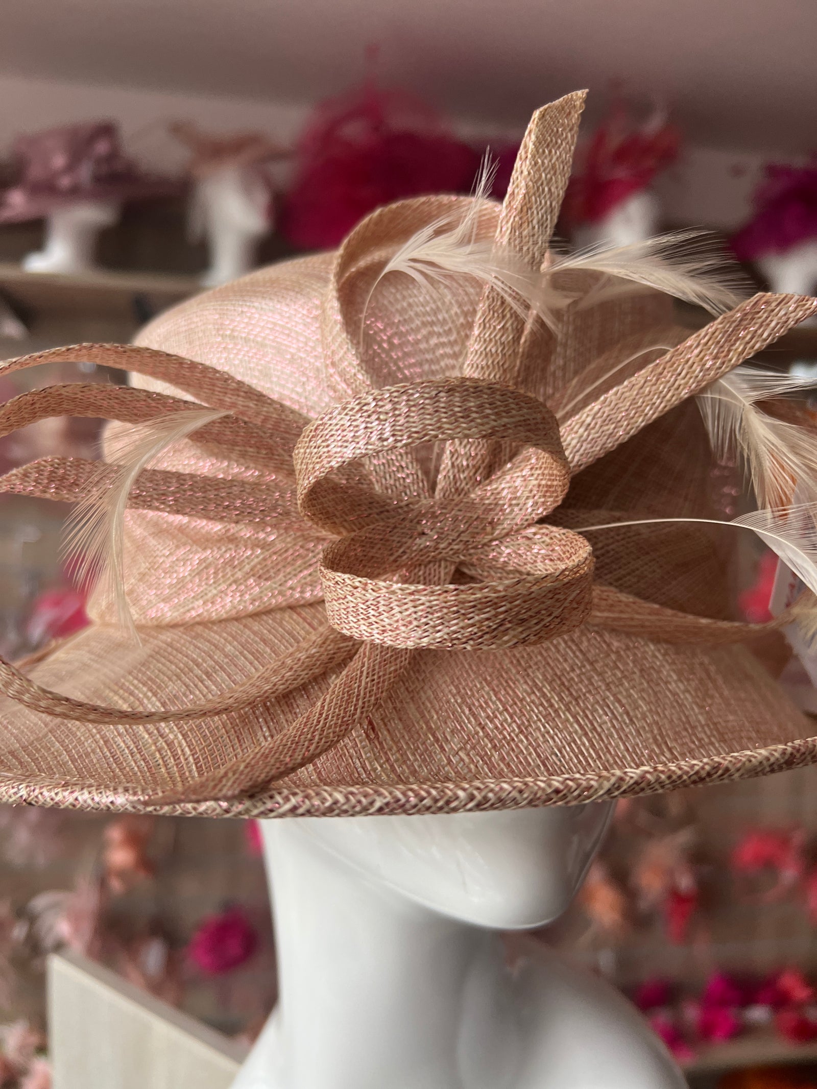 Short Brim Rose Gold Occasion Hat-Fascinators Direct