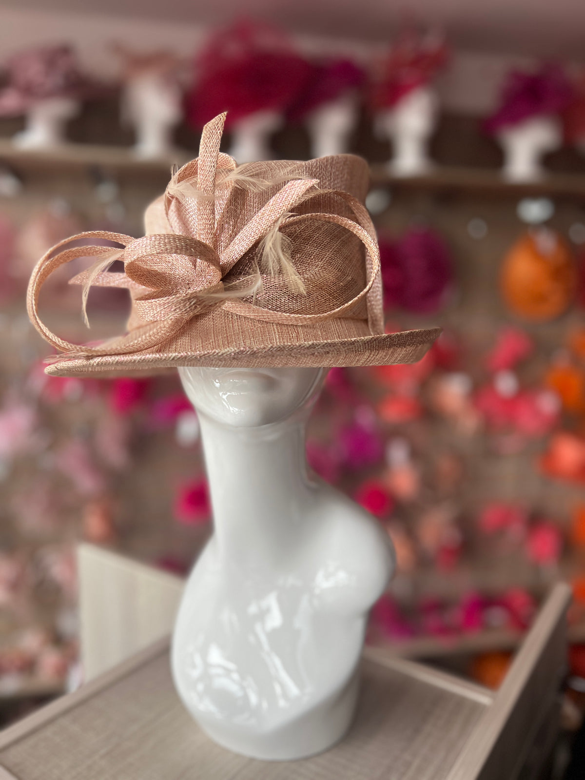 Short Brim Rose Gold Occasion Hat-Fascinators Direct