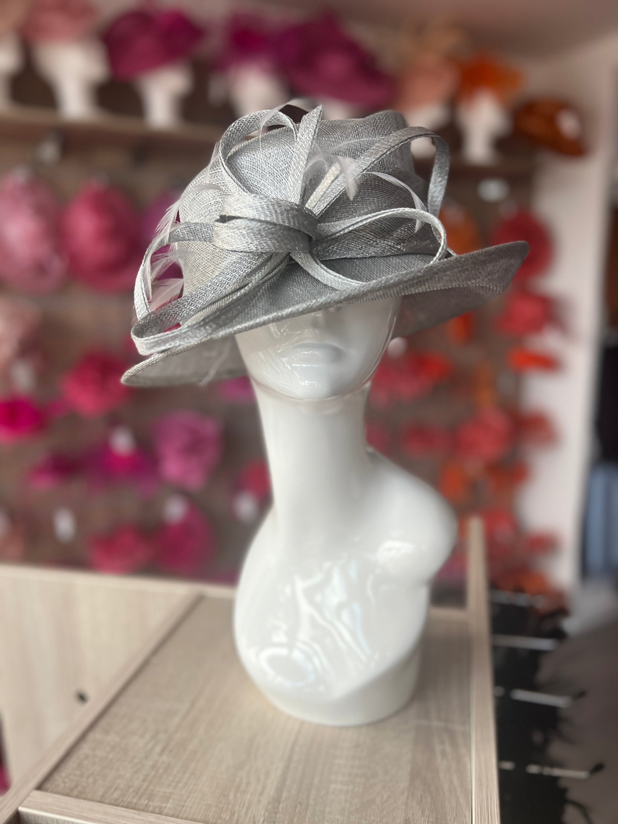 Short Brim Silver Occasion Hat-Fascinators Direct