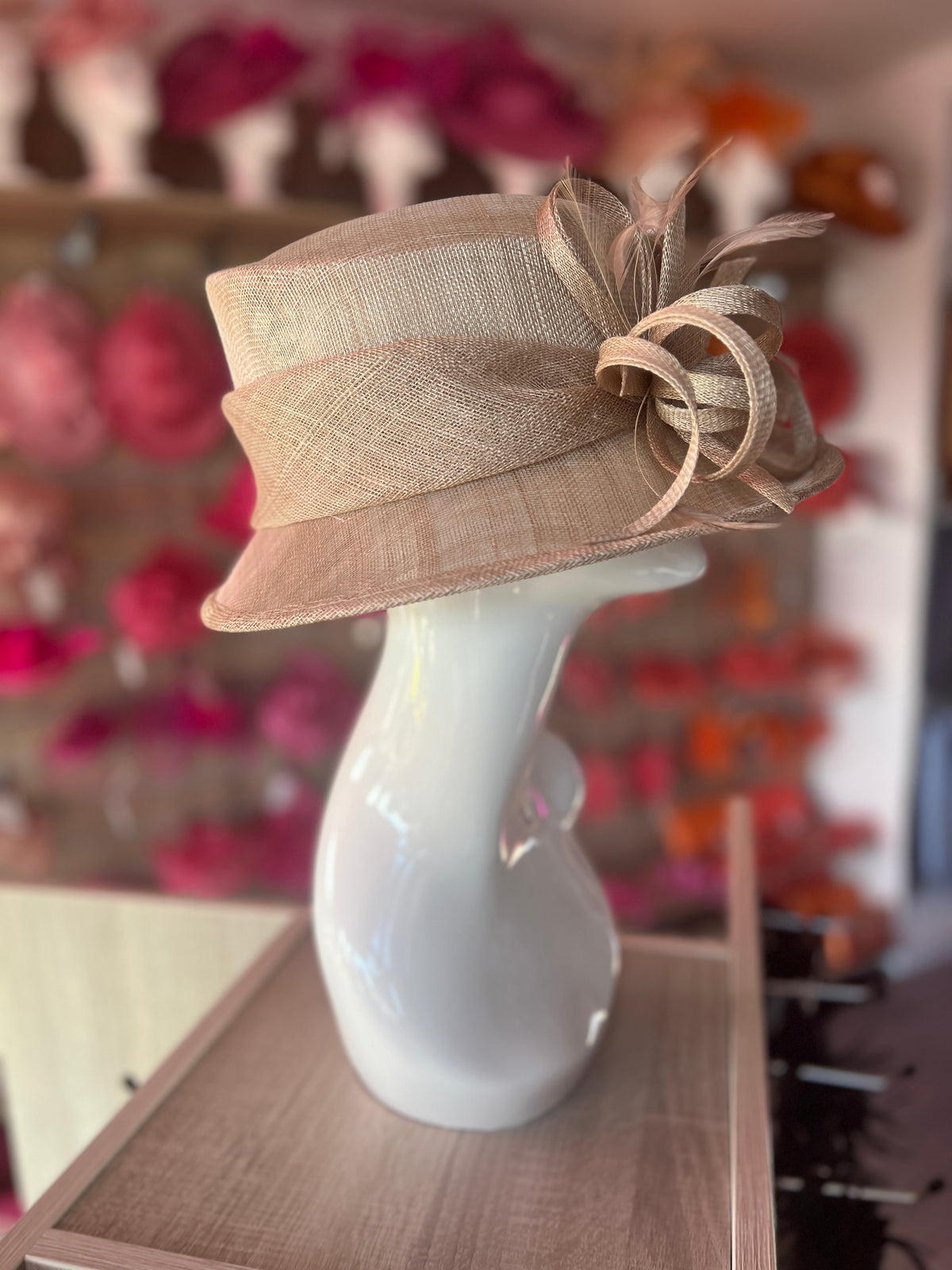 Short Brim Taupe Occasion Hat-Fascinators Direct
