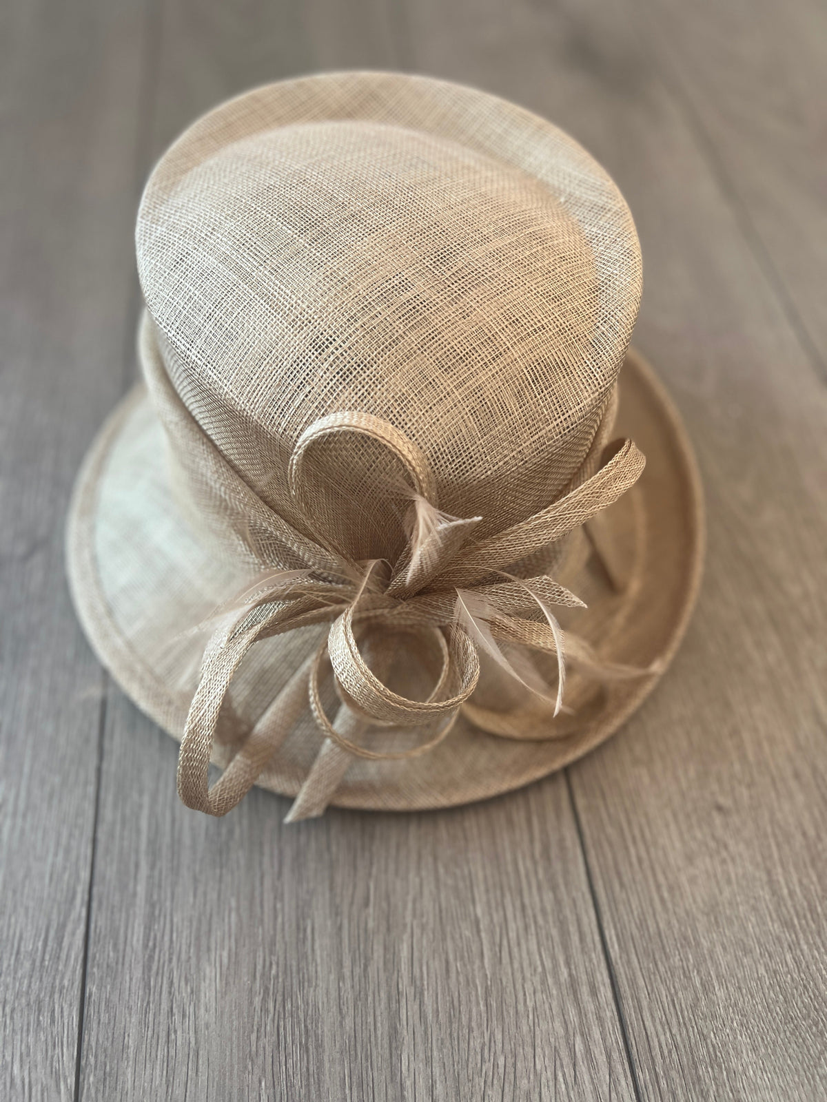 Short Brim Taupe Occasion Hat-Fascinators Direct