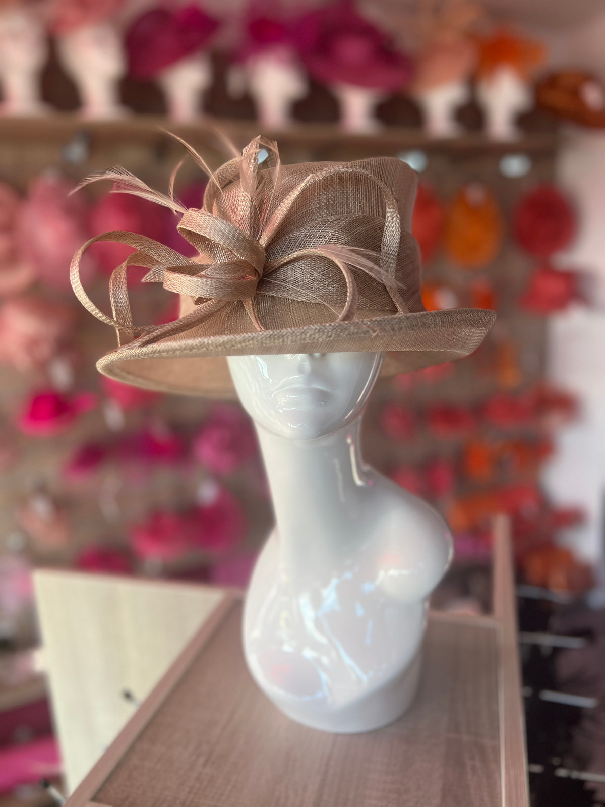Short Brim Taupe Occasion Hat-Fascinators Direct
