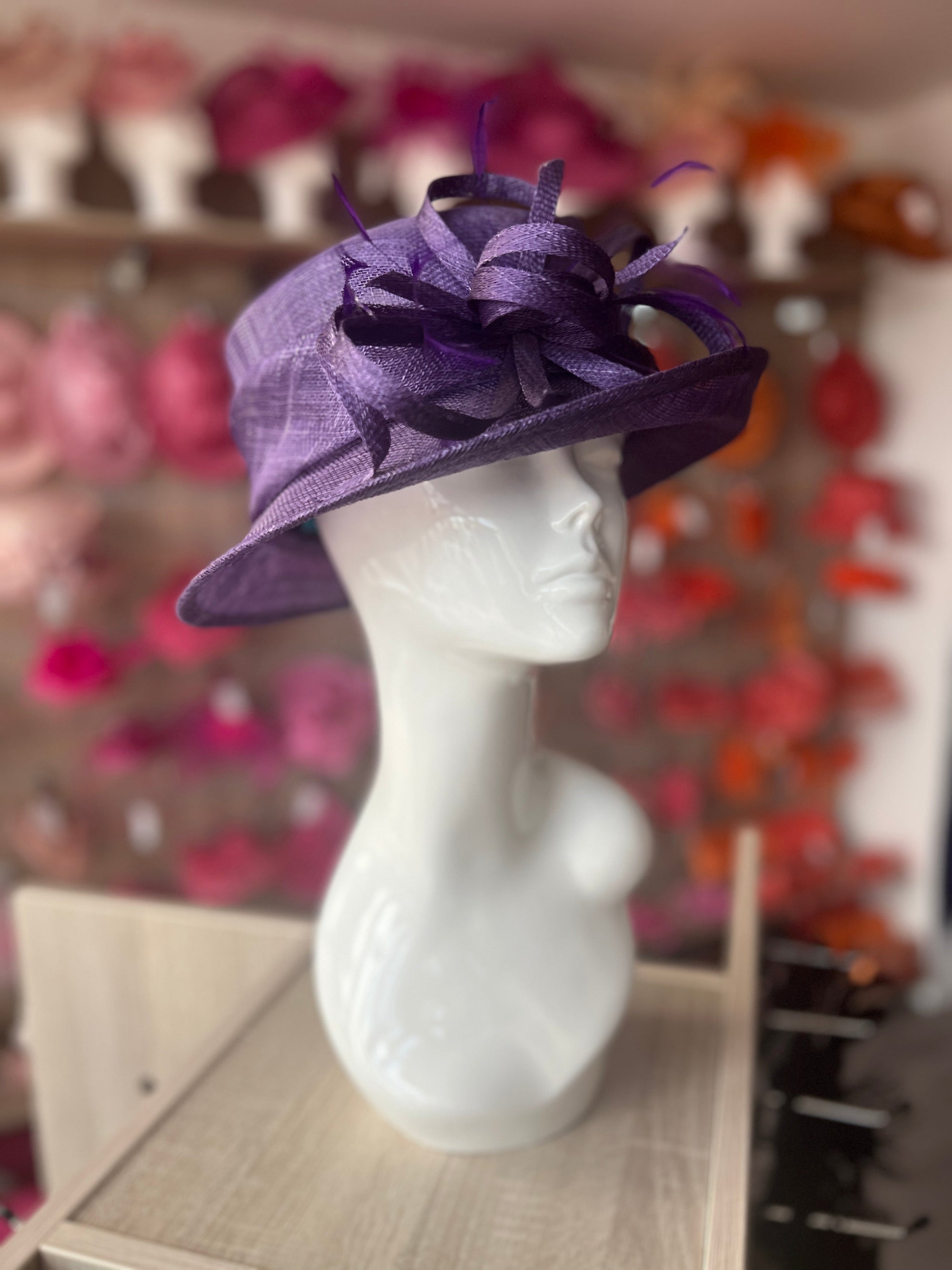 Short Brim Violet Occasion Hat-Fascinators Direct