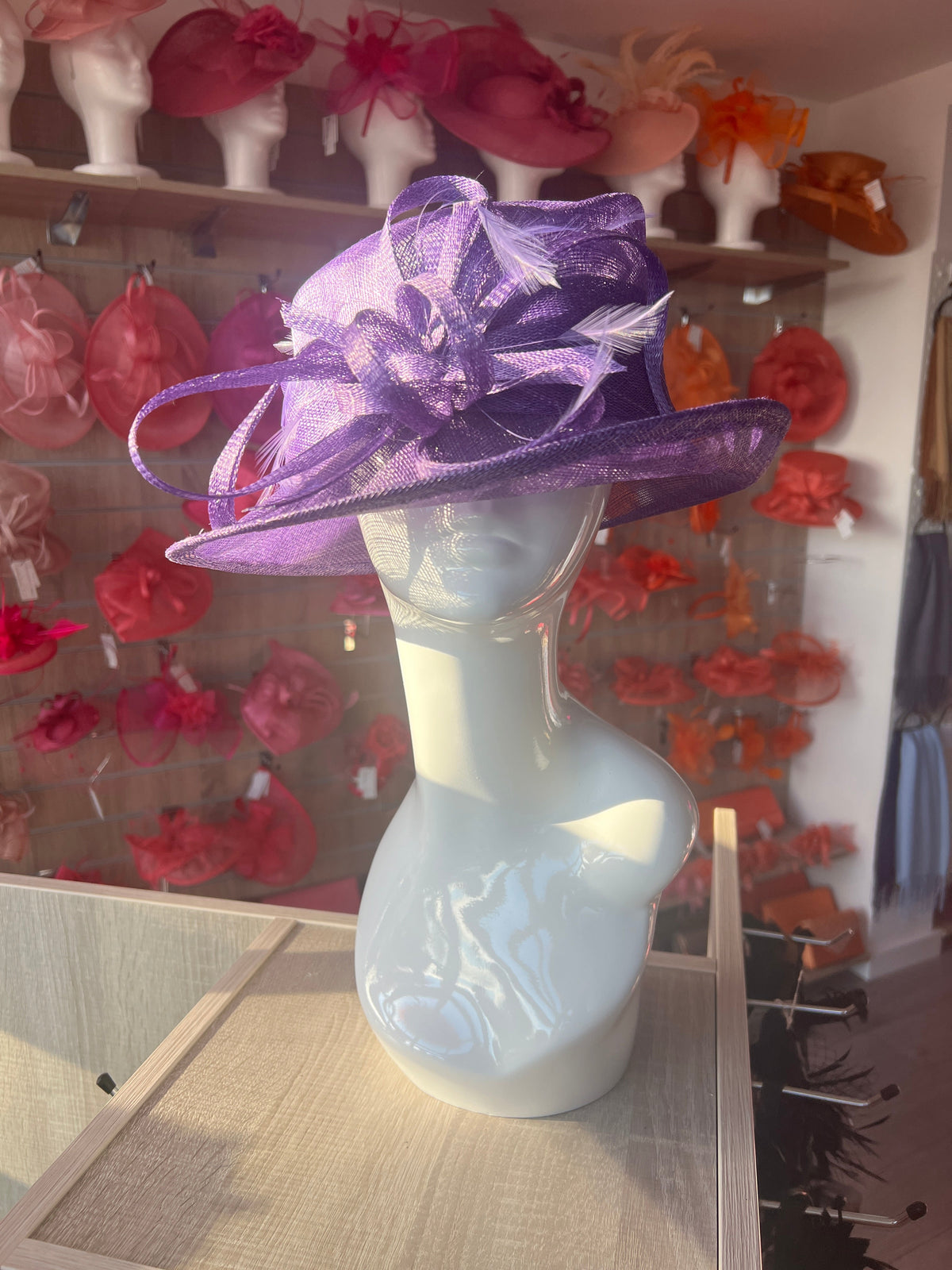 Short Brim Violet Occasion Hat-Fascinators Direct