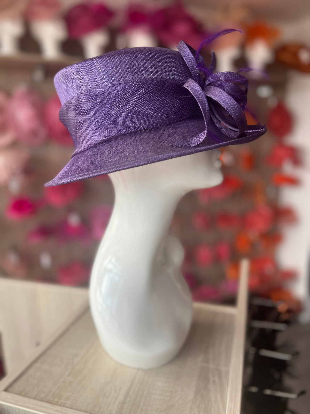 Short Brim Violet Occasion Hat-Fascinators Direct