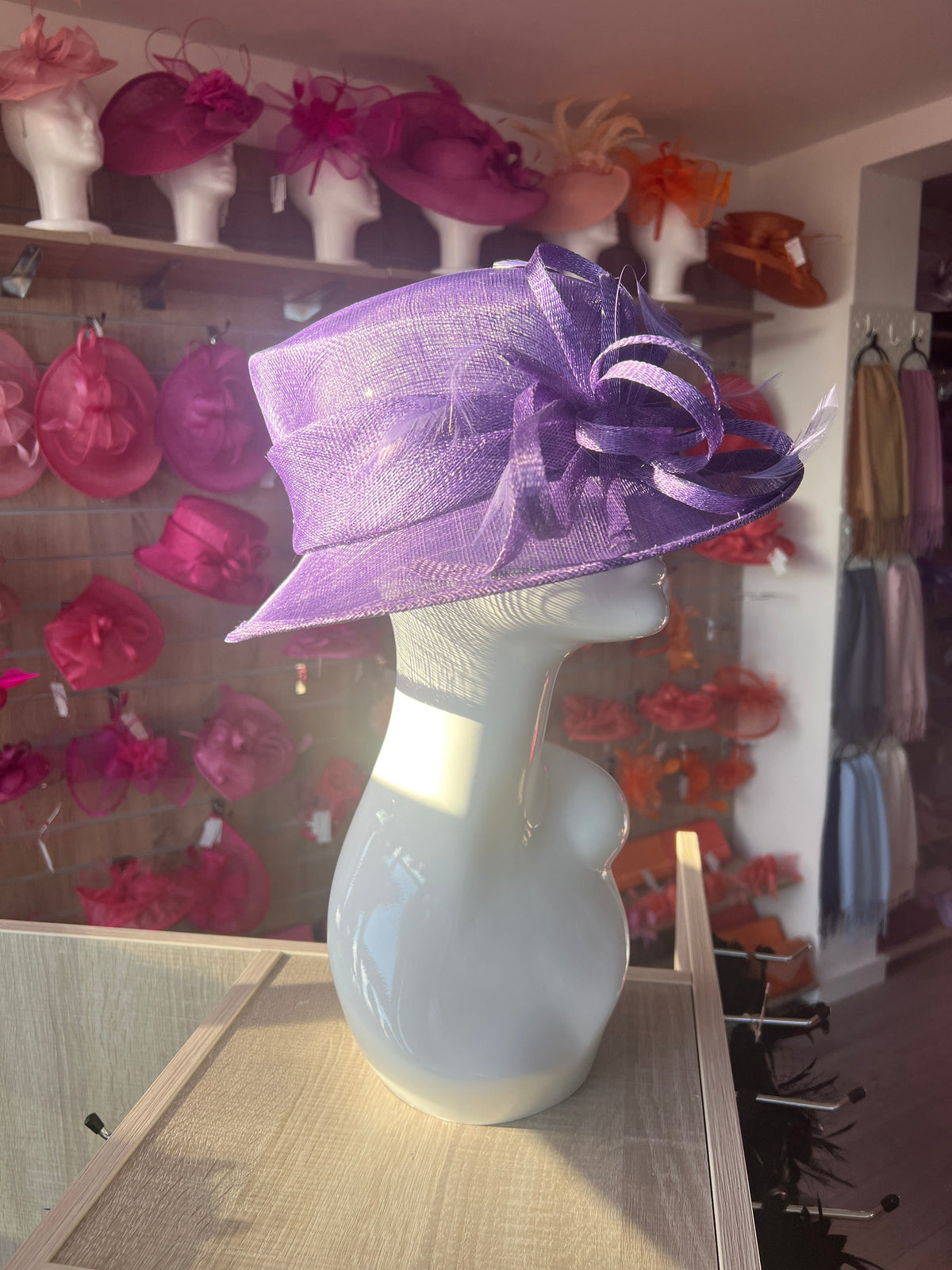 Short Brim Violet Occasion Hat-Fascinators Direct