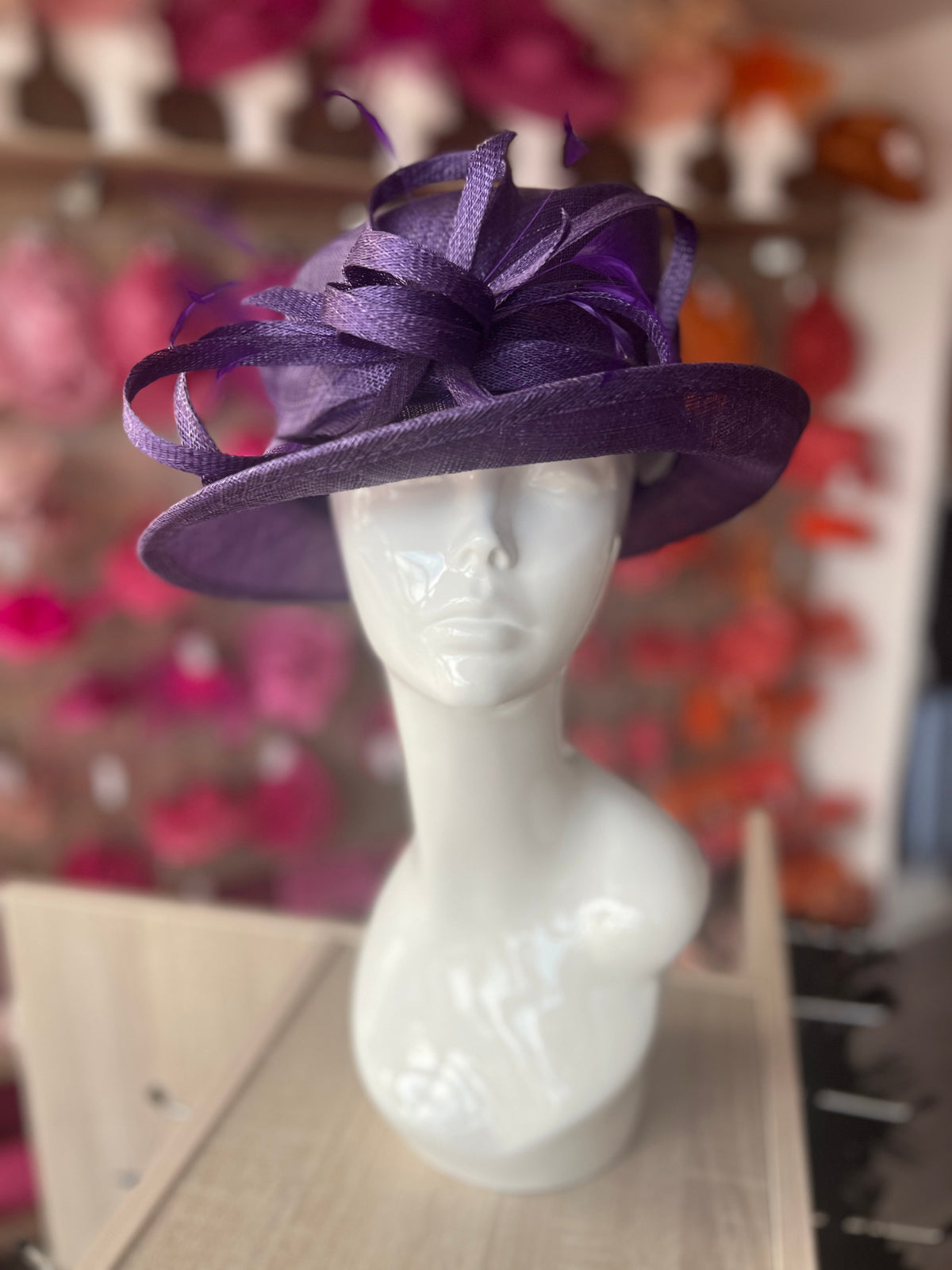 Short Brim Violet Occasion Hat-Fascinators Direct