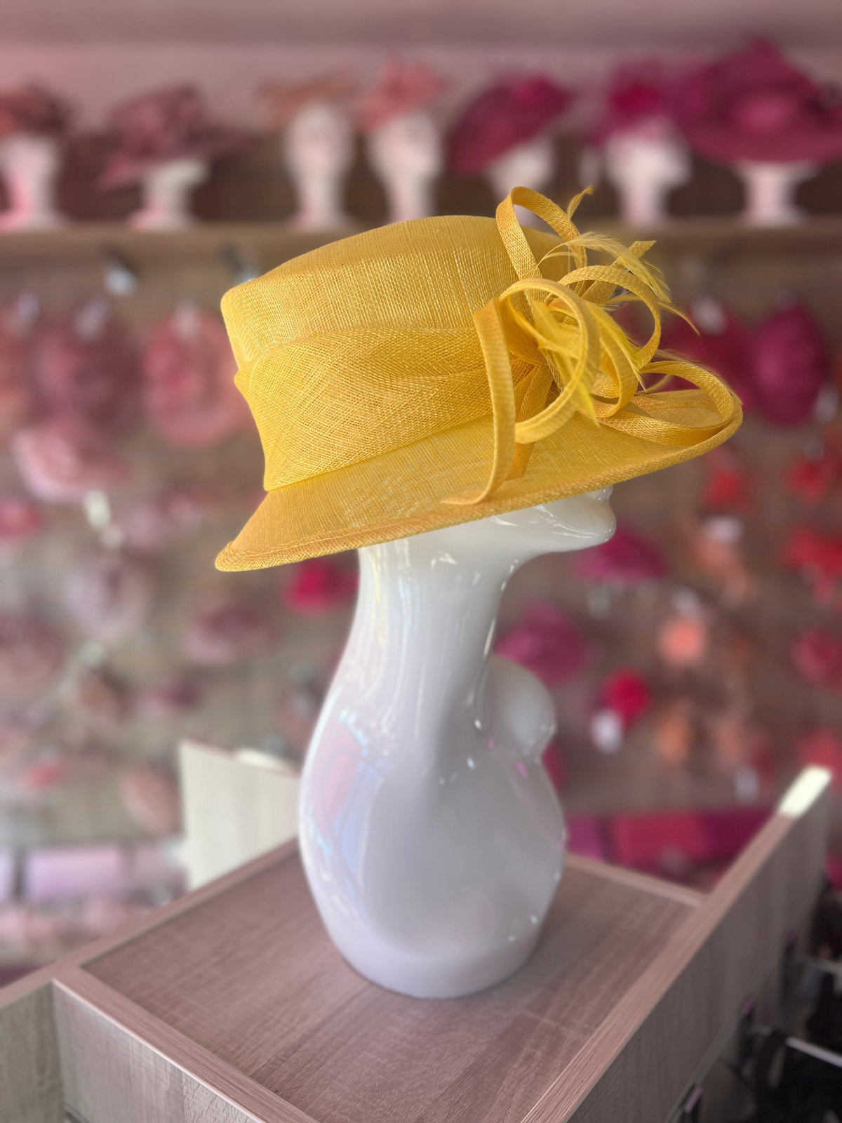 Short Brim Yellow Occasion Hat-Fascinators Direct