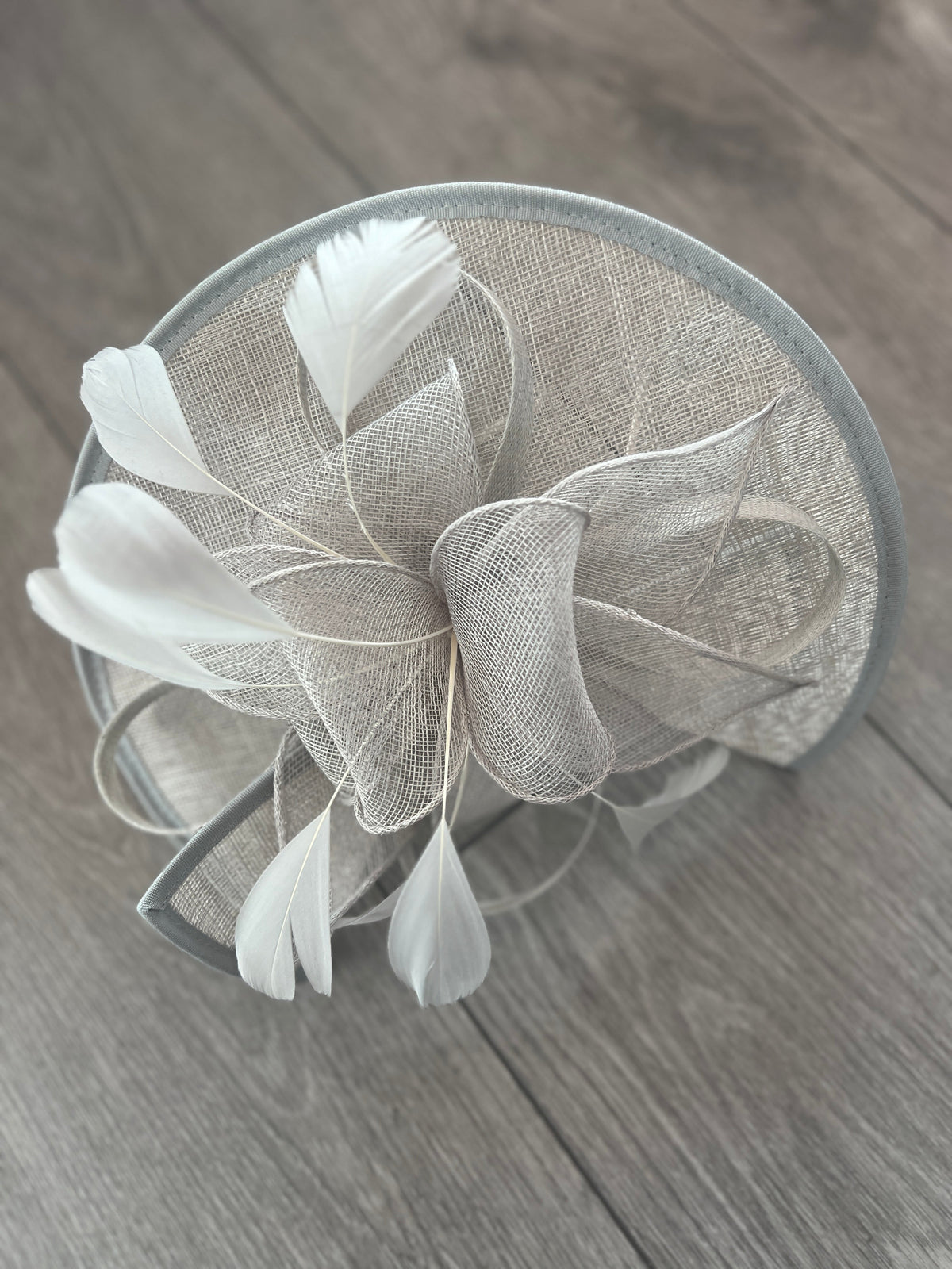Silver Asymmetric Disc Fascinator With Feathers-Fascinators Direct