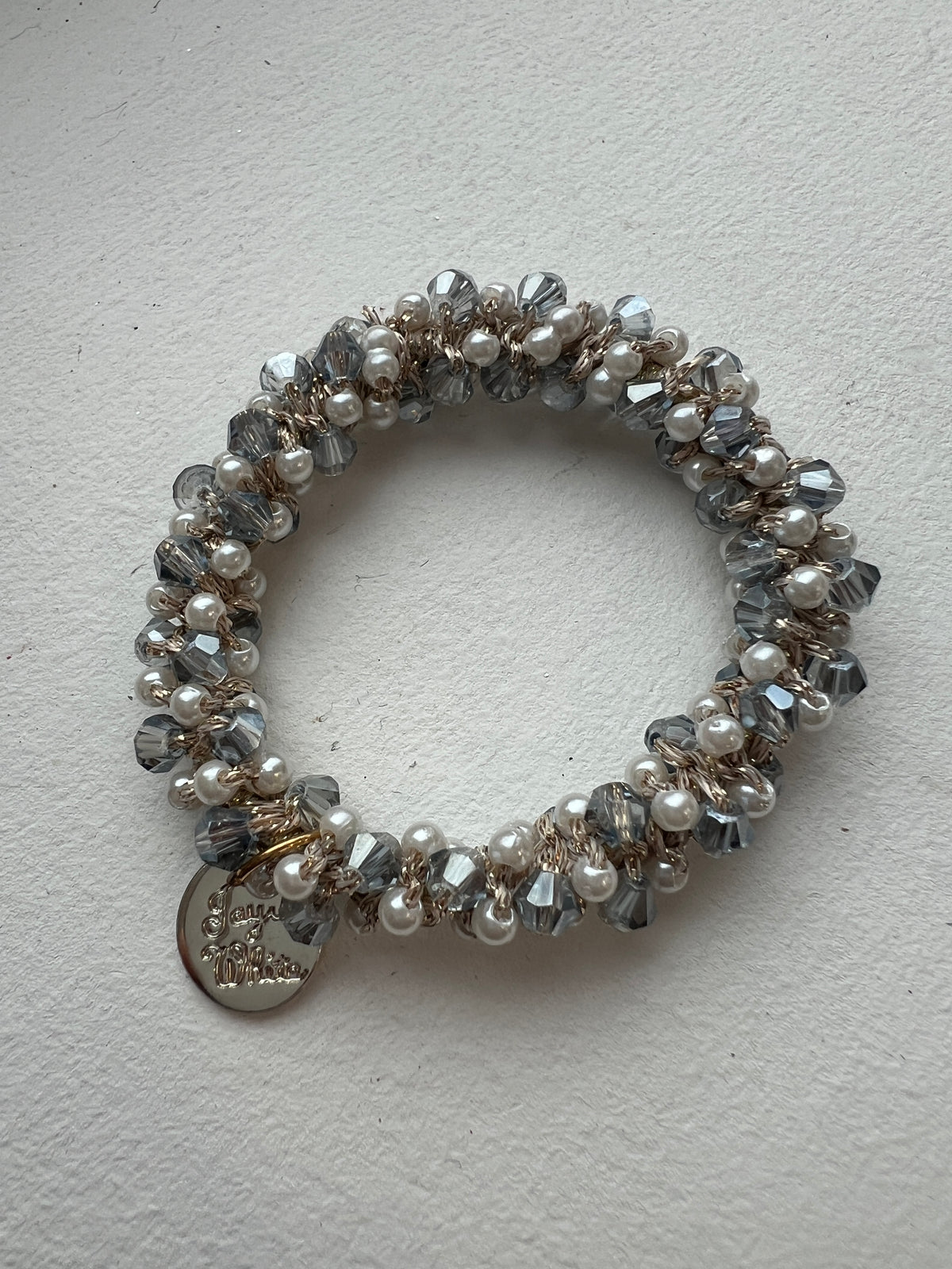 Silver Beads &amp; Faux White Pearls Hair Tie-Fascinators Direct