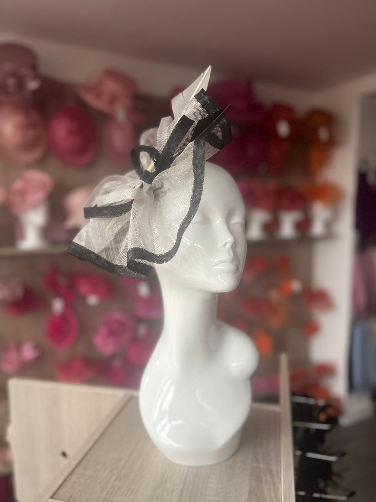Silver &amp; Black Large Fascinator with Ruched Sinamay &amp; Feathers-Fascinators Direct