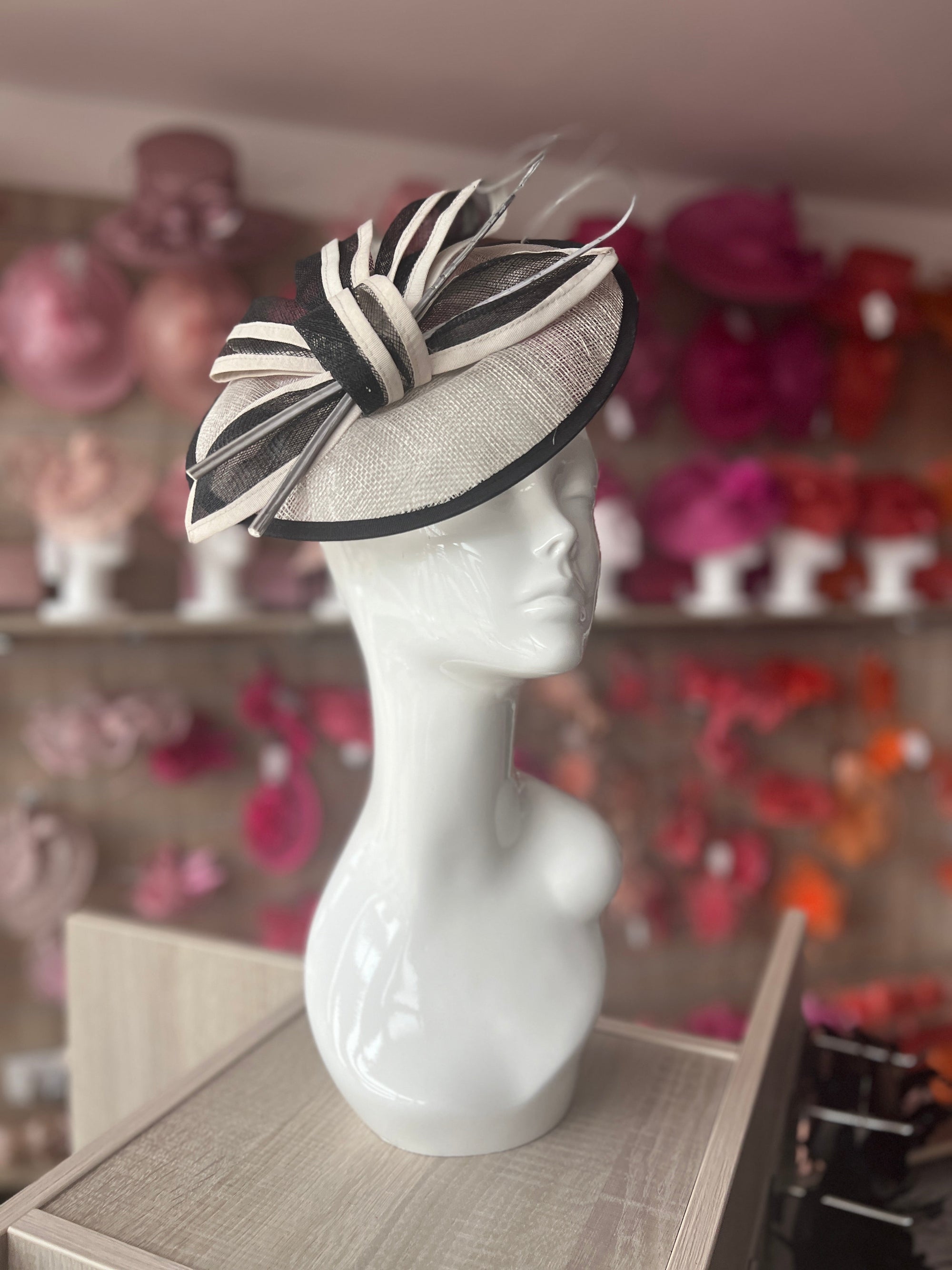 Silver & Black Round Saucer Fascinator With Quills-Fascinators Direct