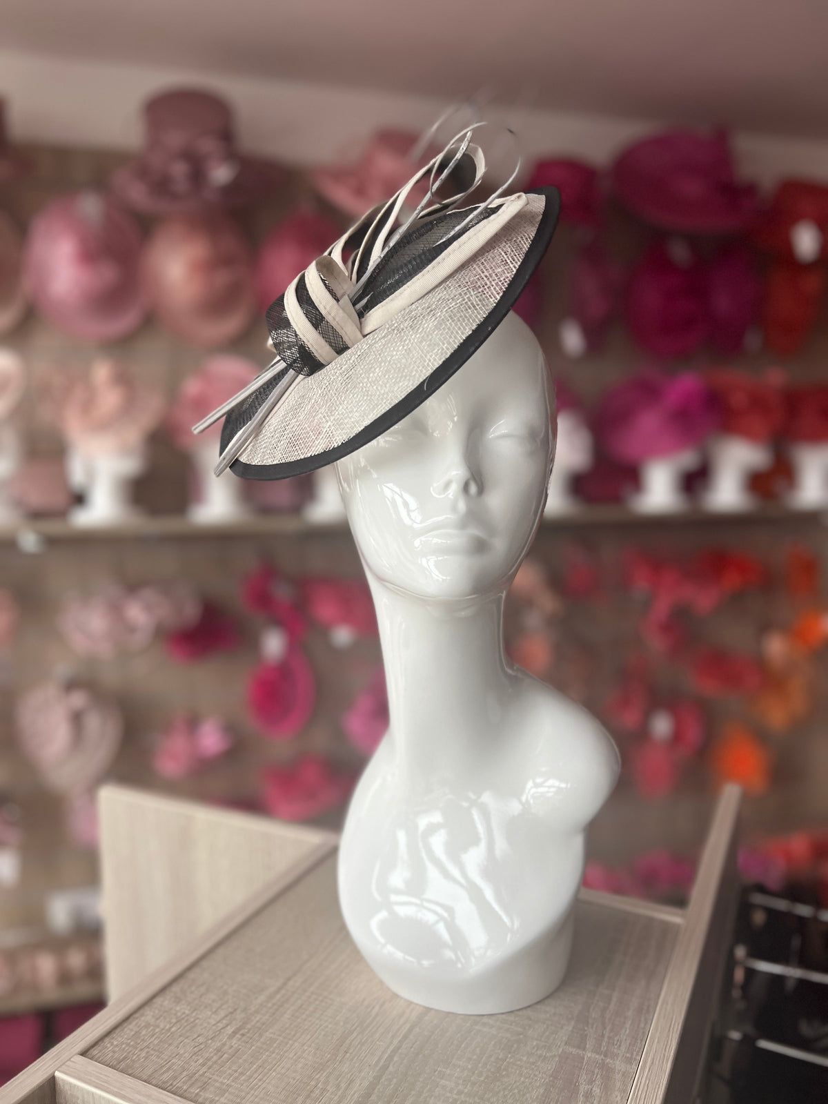Silver &amp; Black Round Saucer Fascinator With Quills-Fascinators Direct