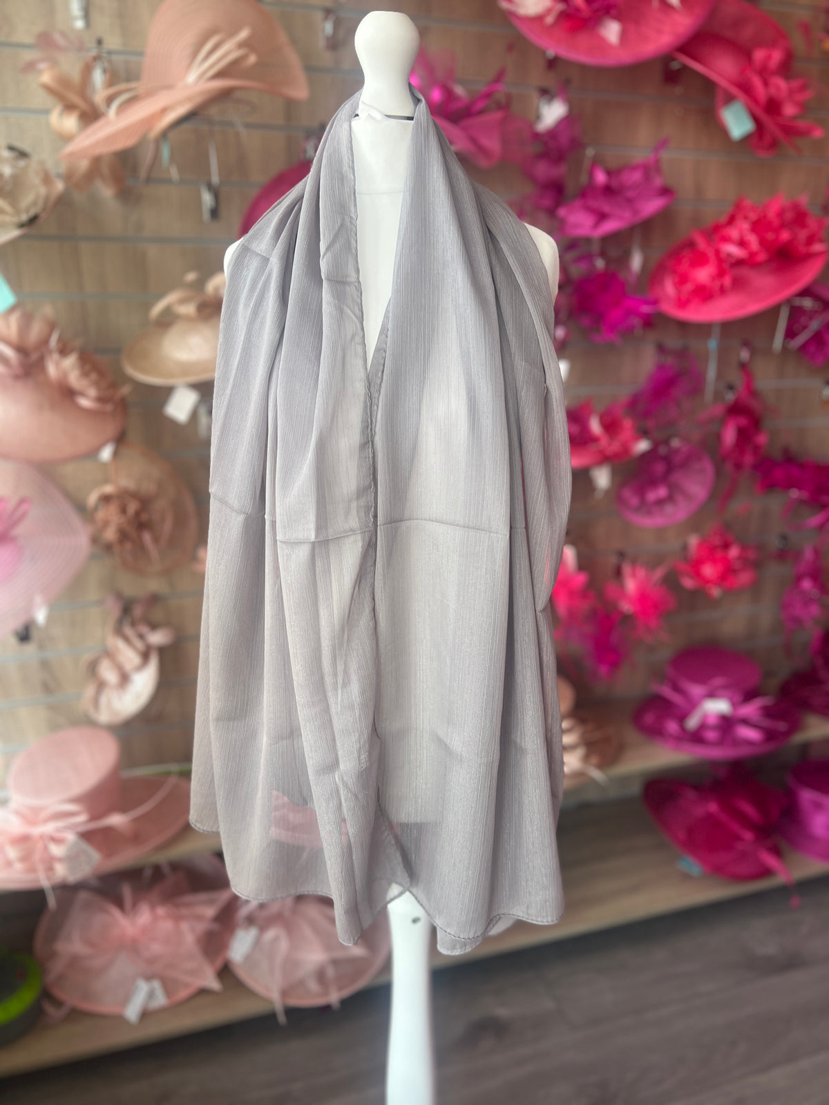 Silver Chiffon Scarf With Silver Shimmer-Fascinators Direct