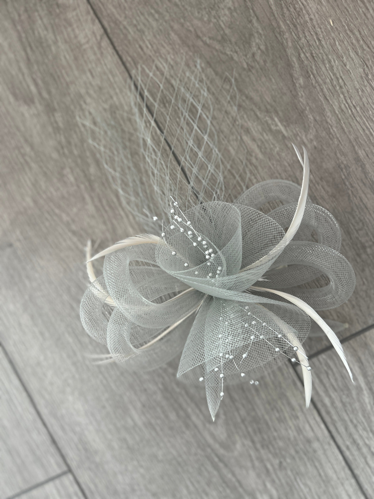 Silver Crinoline Fascinator With Beads &amp; Netting-Fascinators Direct